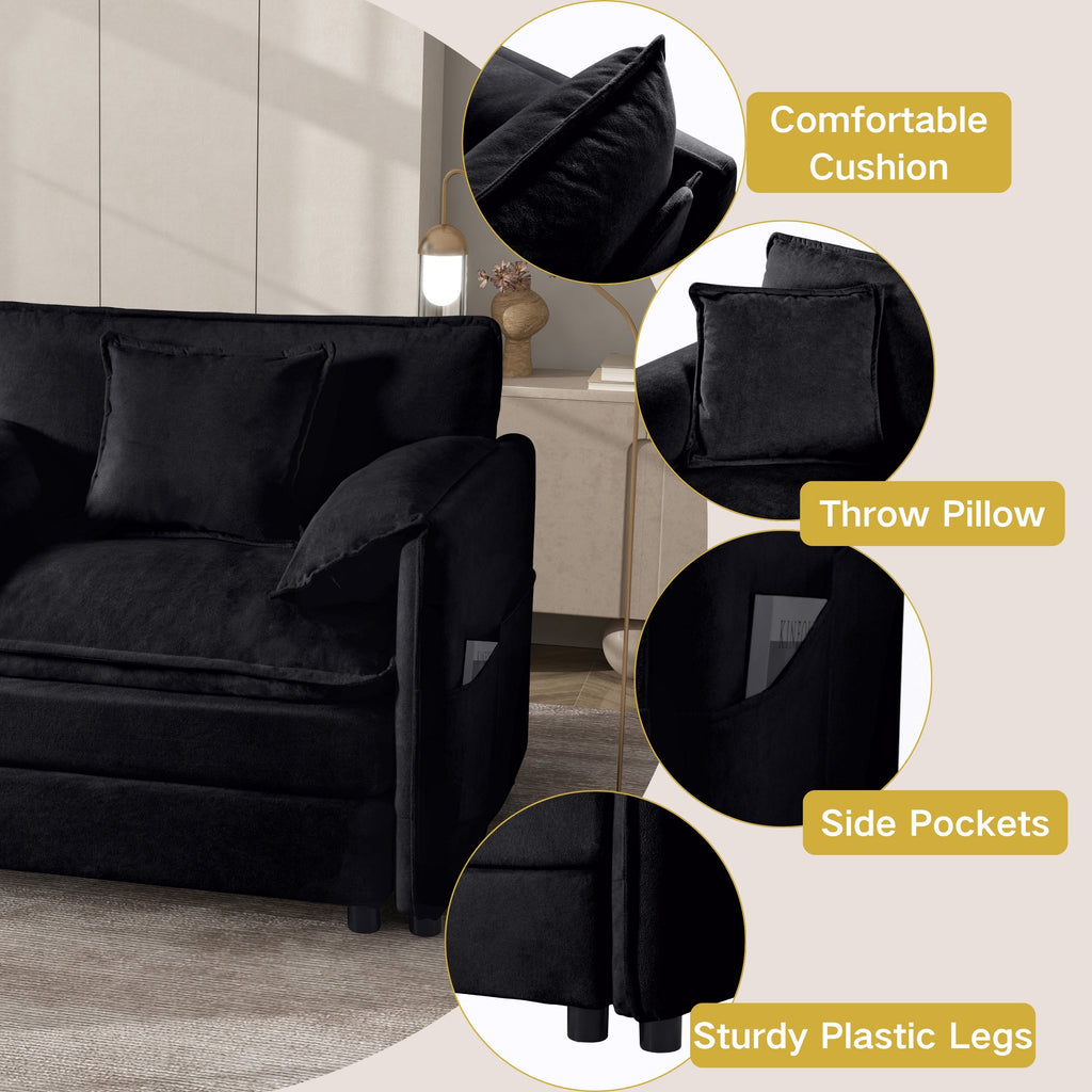 Modular Sectional Sofa, Oversized Deep Seat U Shaped Couch Set for Living Room, 4-Seater Comfy Cloud Couches with Two Movable Ottomans, DIY Combination, Chenille,Black