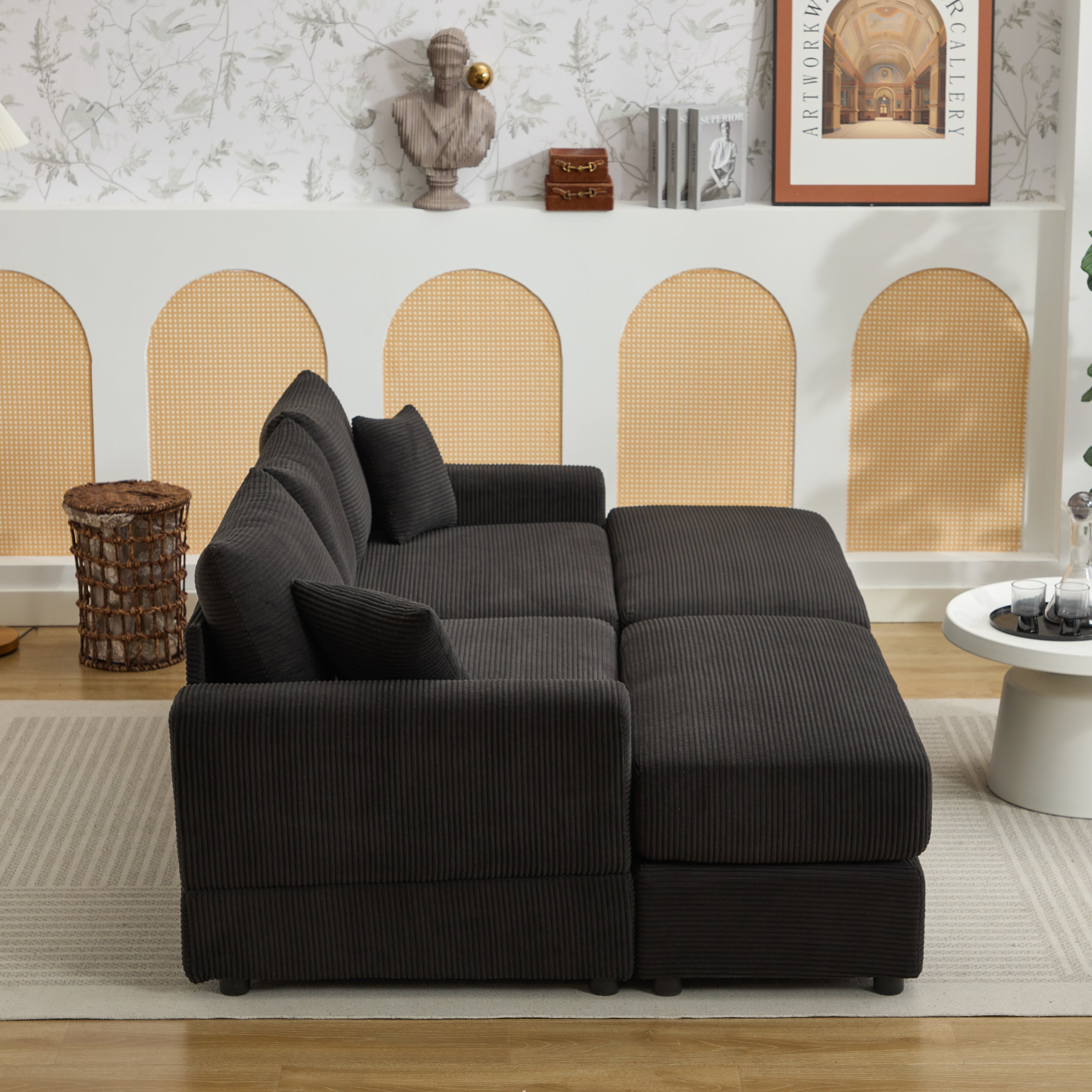 Modern Sectional Couch , 2 Pieces Corduroy Couch Cushion Covers , Soft Stretch Sofa Slipcovers with 2pcs Pillows