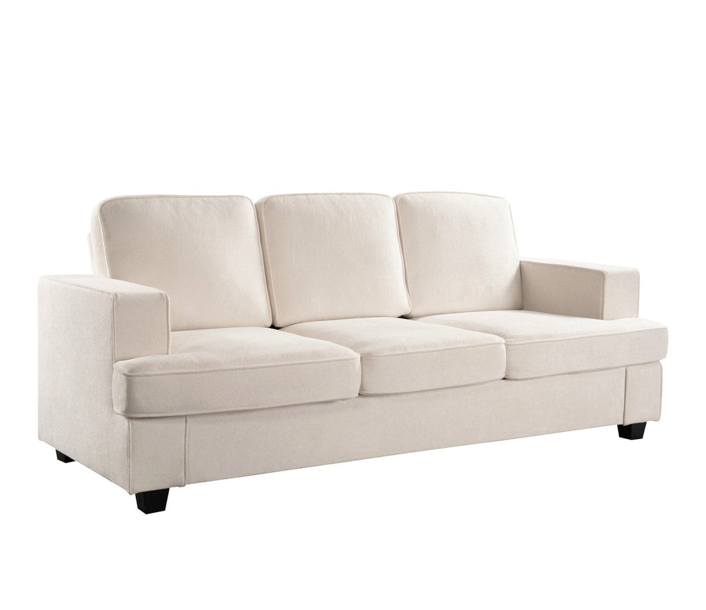 Modern Velvet Sofa, Comfortable 3 Seater Couch with Deep Seating and High-Density Foam, Loose Back Cushions, Wide Arms, Living Room Furniture for Home, Apartment, Office, Ivory