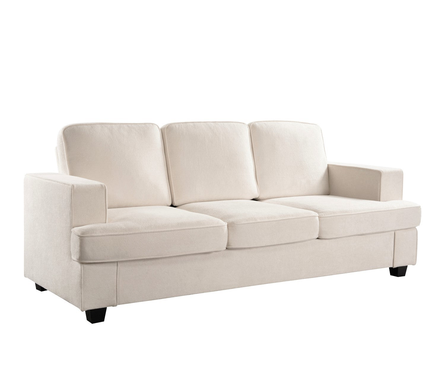 Modern Velvet Sofa, Comfortable 3 Seater Couch with Deep Seating and High-Density Foam, Loose Back Cushions, Wide Arms, Living Room Furniture for Home, Apartment, Office, Ivory
