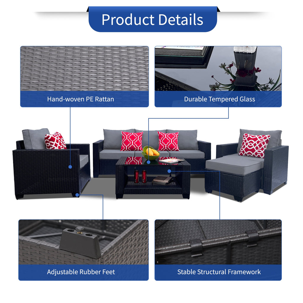 Outdoor Garden Patio Furniture 7-Piece PE Rattan Wicker Cushioned Sofa Sets  and Coffee Table, patio furniture set;outdoor couch;outdoor couch patio furniture;outdoor sofa;patio couch