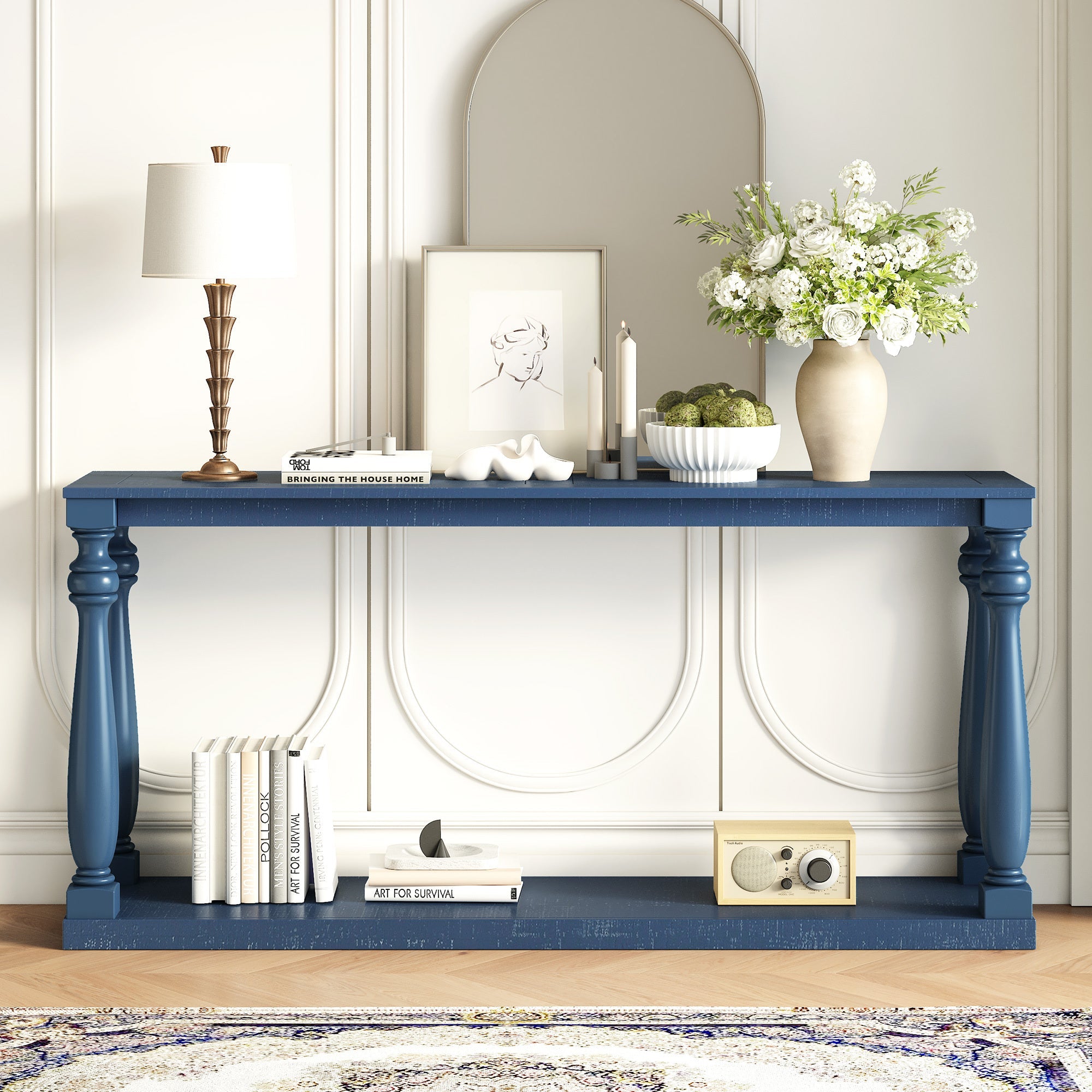 U_STYLE Vintage Wood Grain Console Table with Bottom Shelf and Four Vase Legs, Suitable for Entryway, Hallway, Living Room, Bedroom