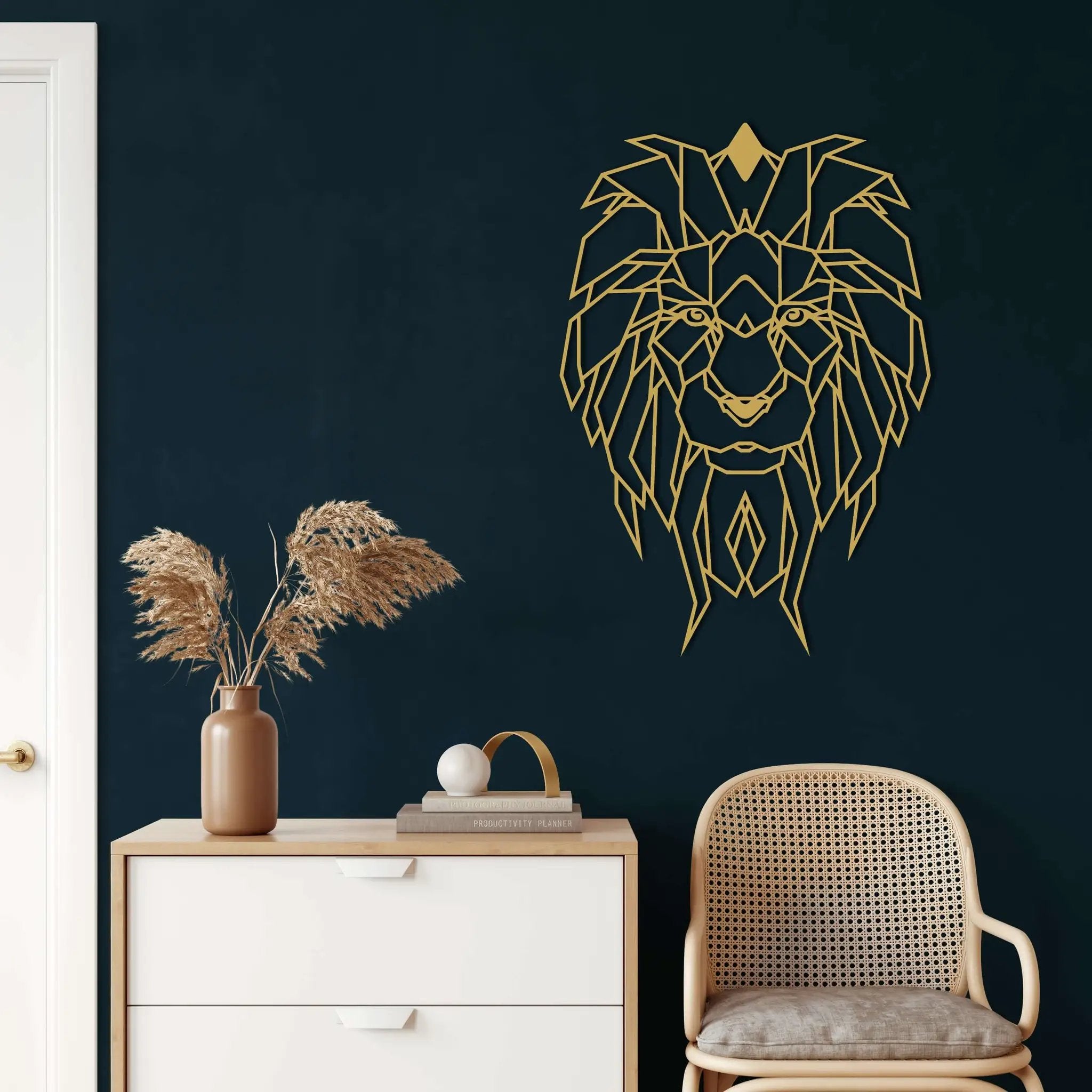 Geometric Lion Head Metal Wall Art