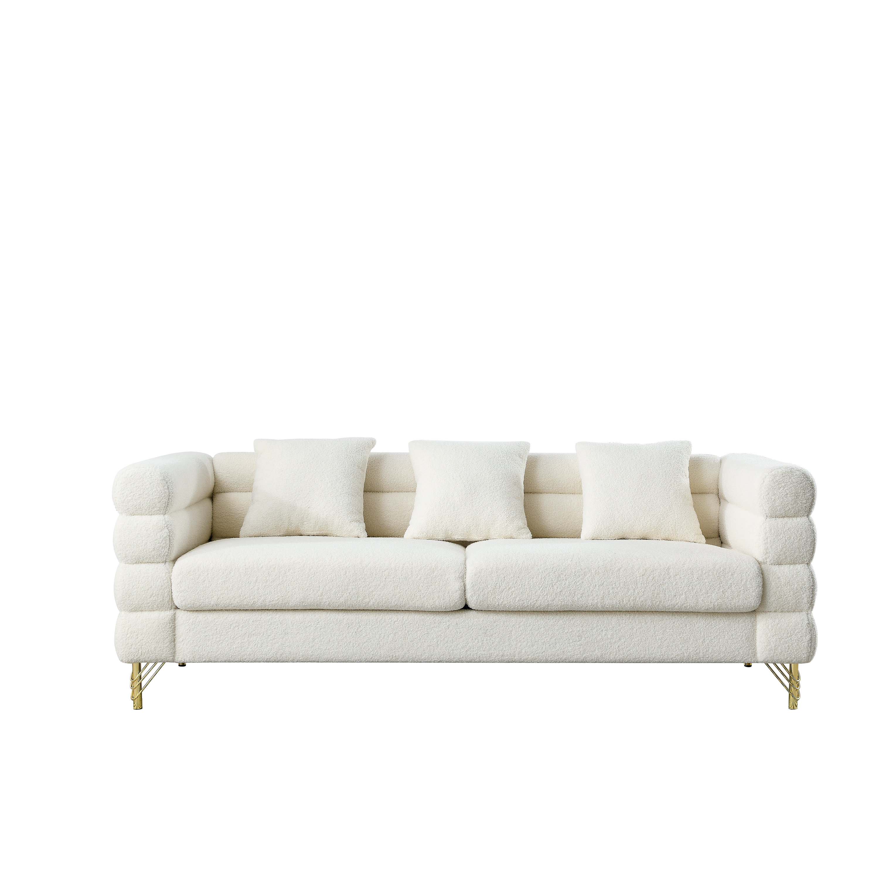 81 Inch Oversized 3 Seater Sectional Sofa, Living Room Comfort Fabric Sectional Sofa - Deep Seating Sectional Sofa, Soft Sitting with 3 Pillows for Living Room,Bedroom,White teddy(Ivory)(W834S00036)