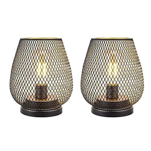 6.7'' tall metal cage cordless table lamps (set of 2) by JHY DESIGN with warm glow.