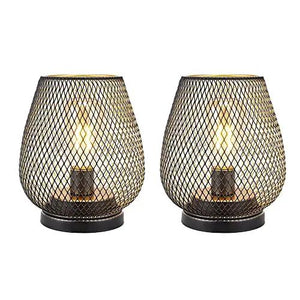 6.7'' tall metal cage cordless table lamps (set of 2) by JHY DESIGN with warm glow.