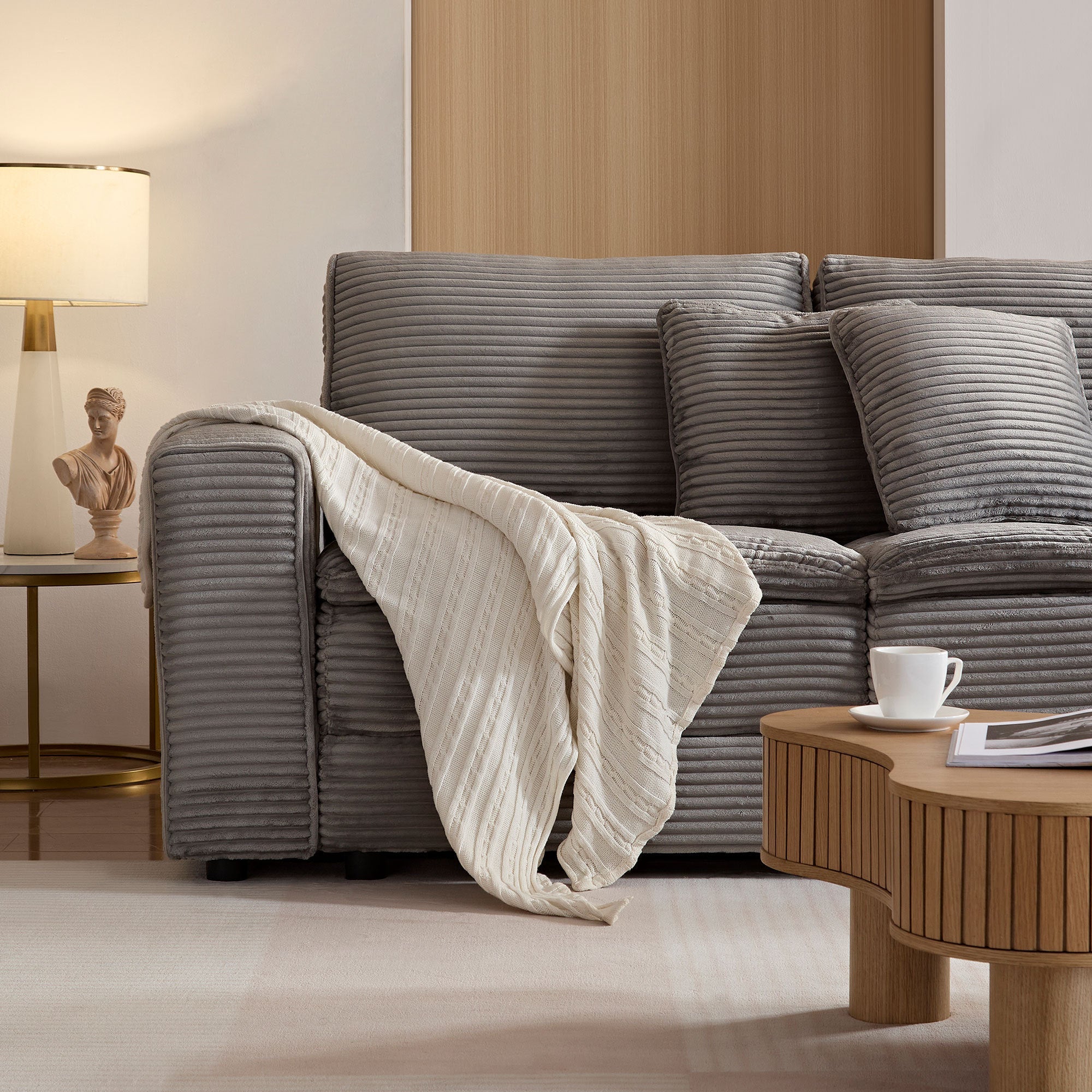 4 Seats(complimentary 2 pillows),Oversized Sectional Sofa,L Shaped Corner Couch with Detachable Seat & Back Cushion, Corduroy Upholstery Convertible Sleeper Sofa&Couch for Living Room