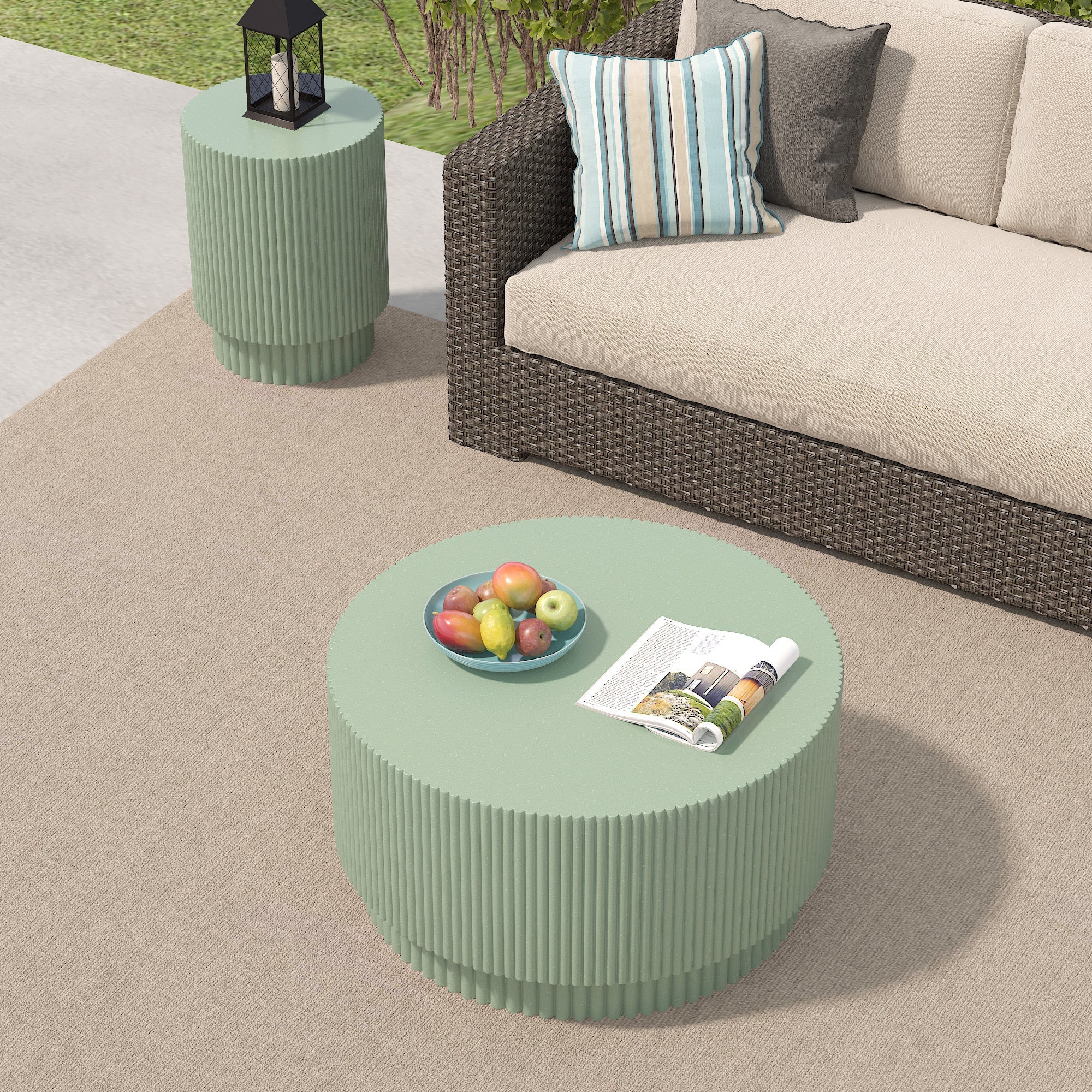 15.72-inch H-barrel coffee table, Nordic style, simple design, suitable for indoor and outdoor use, magnesium oxide material, suitable for living room, bedroom or garden sofa