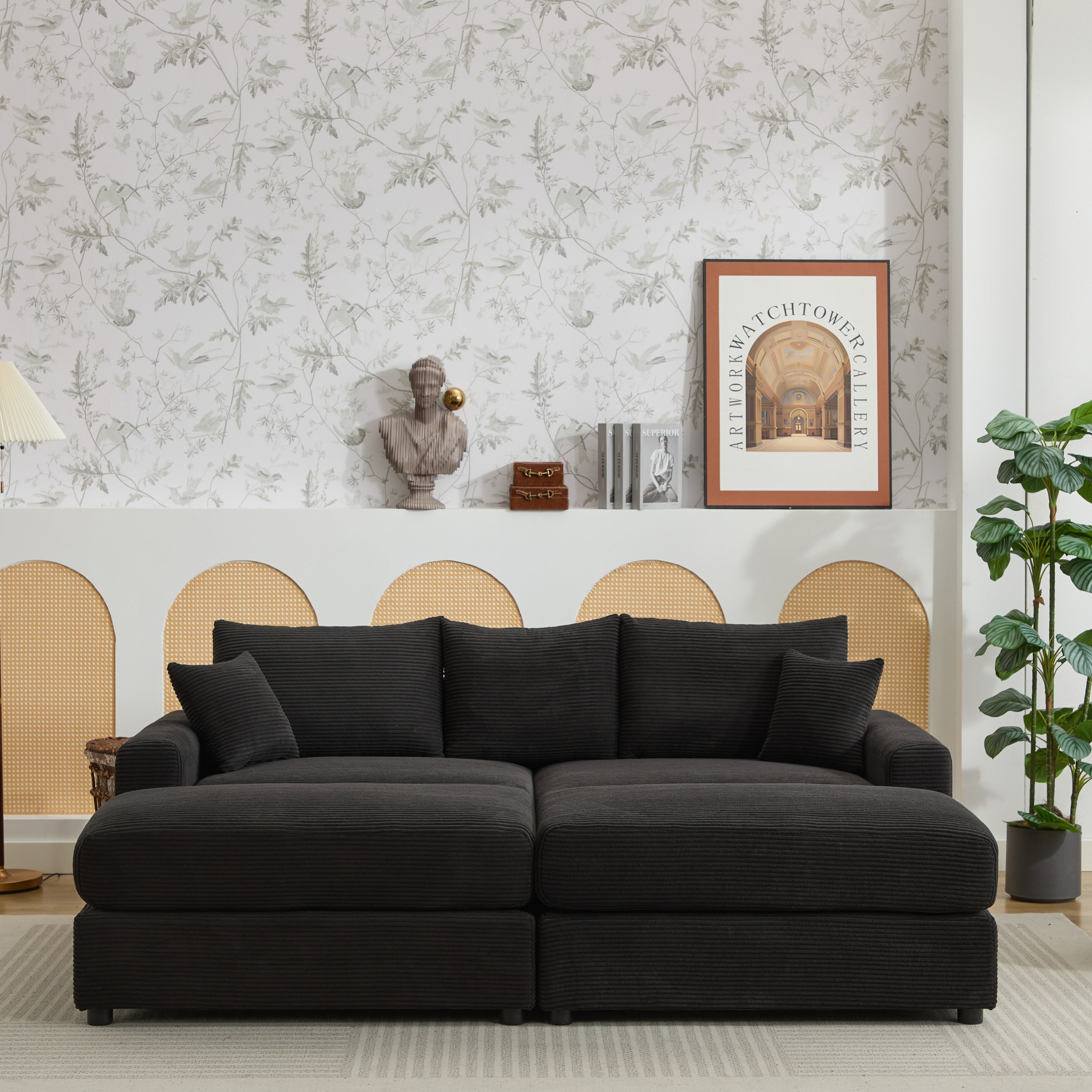 Modern Sectional Couch , 2 Pieces Corduroy Couch Cushion Covers , Soft Stretch Sofa Slipcovers with 2pcs Pillows