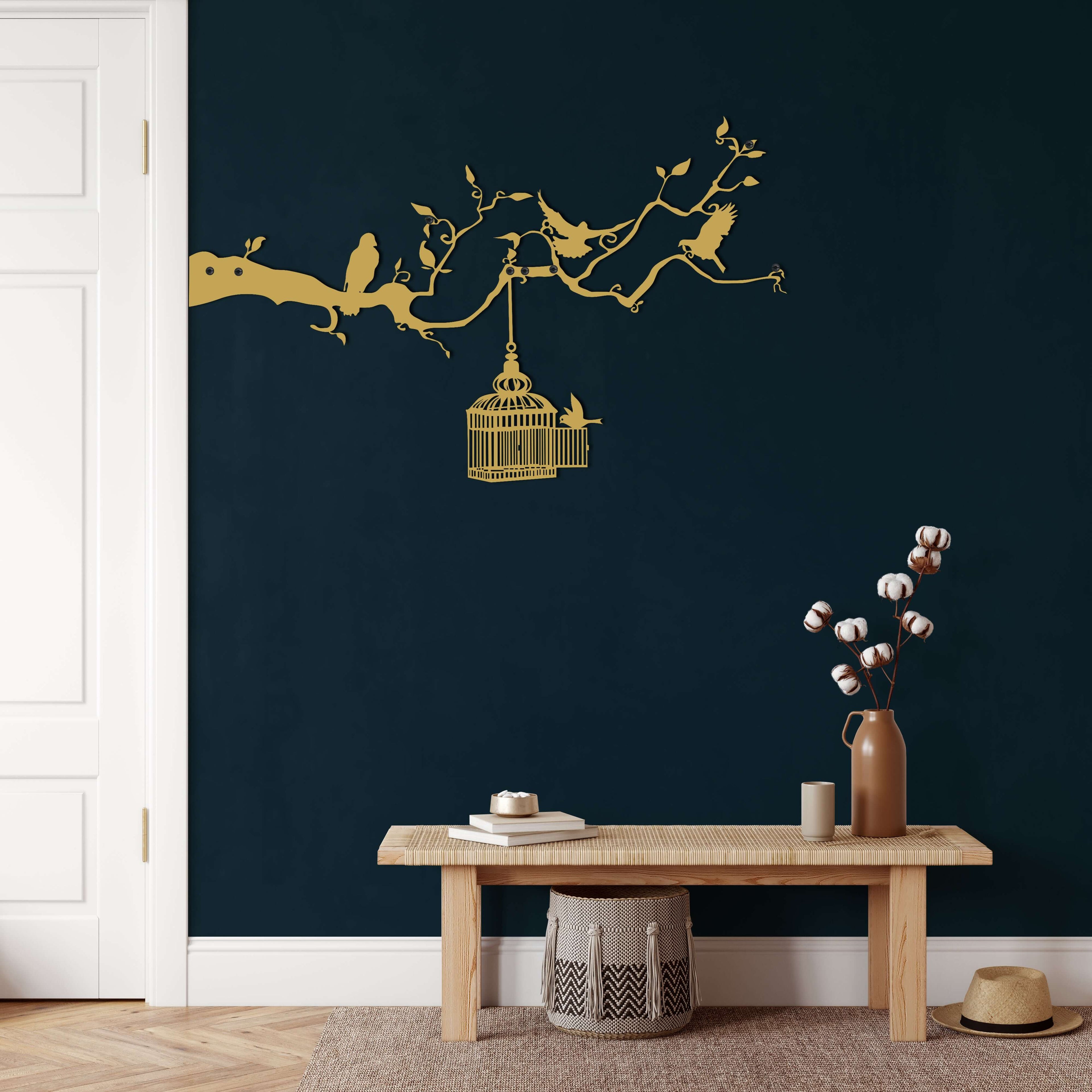 Birds and Cage Metal Wall Art