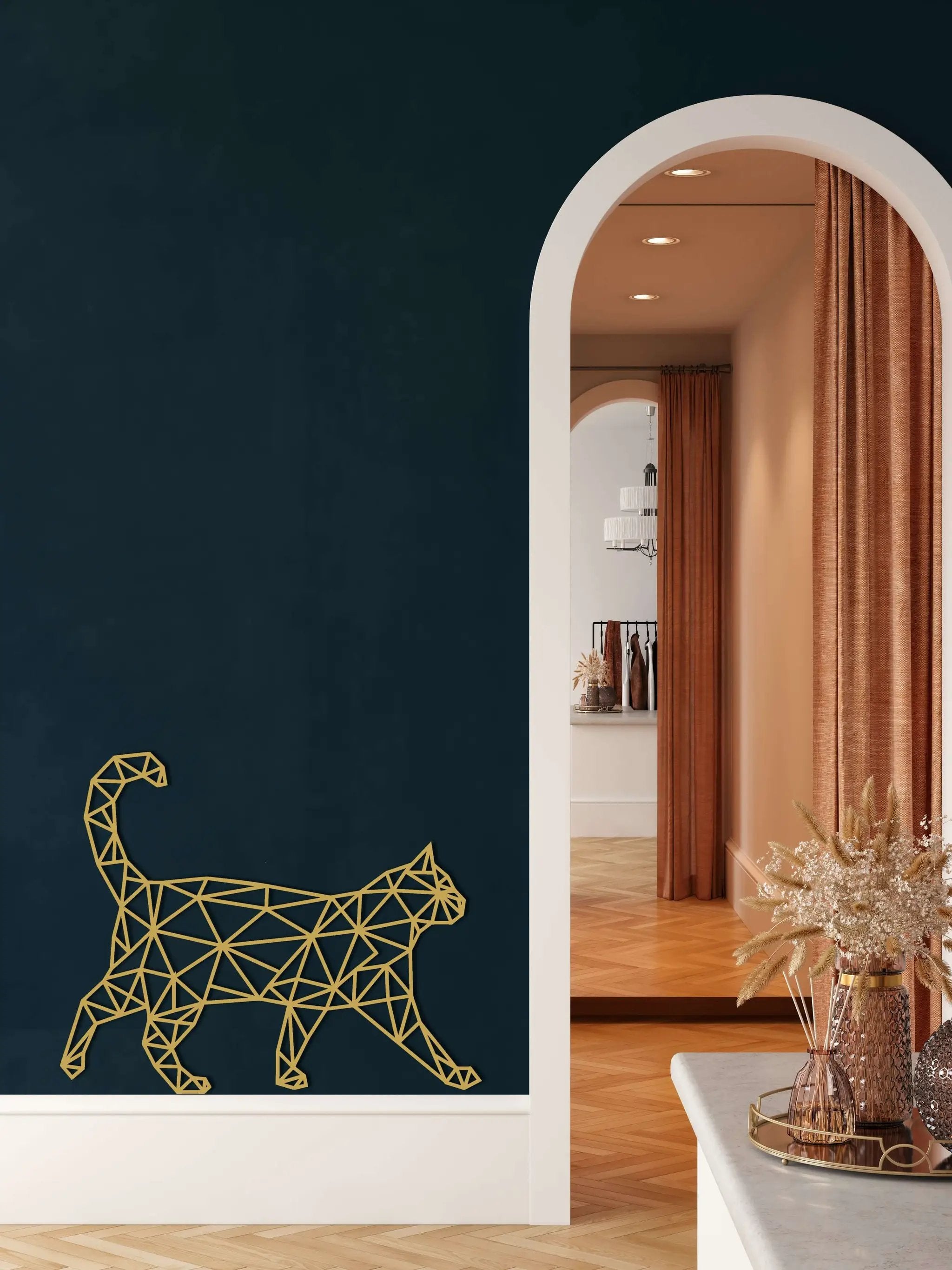 Geometric Cat Metal Wall Art