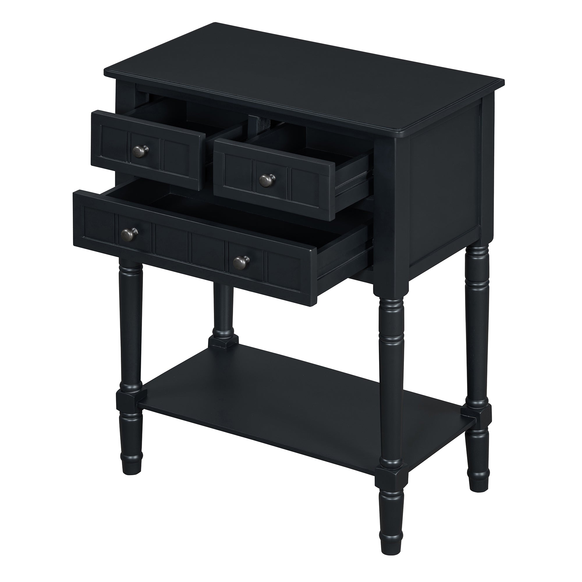 TREXM Narrow Console Table, Slim Sofa Table with Three Storage Drawers and Bottom Shelf (Black)