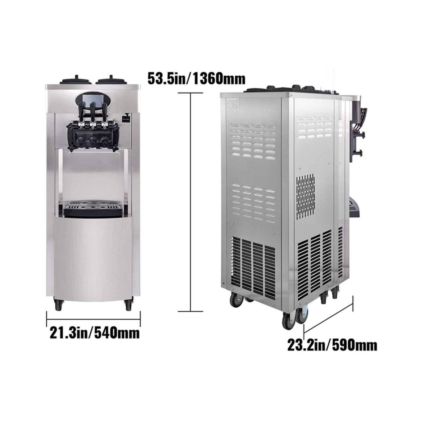 53" Freestanding 3-Flavors Commercial Soft Serve Yogurt Ice Cream Machine Maker With Auto Clean (SAK74031)