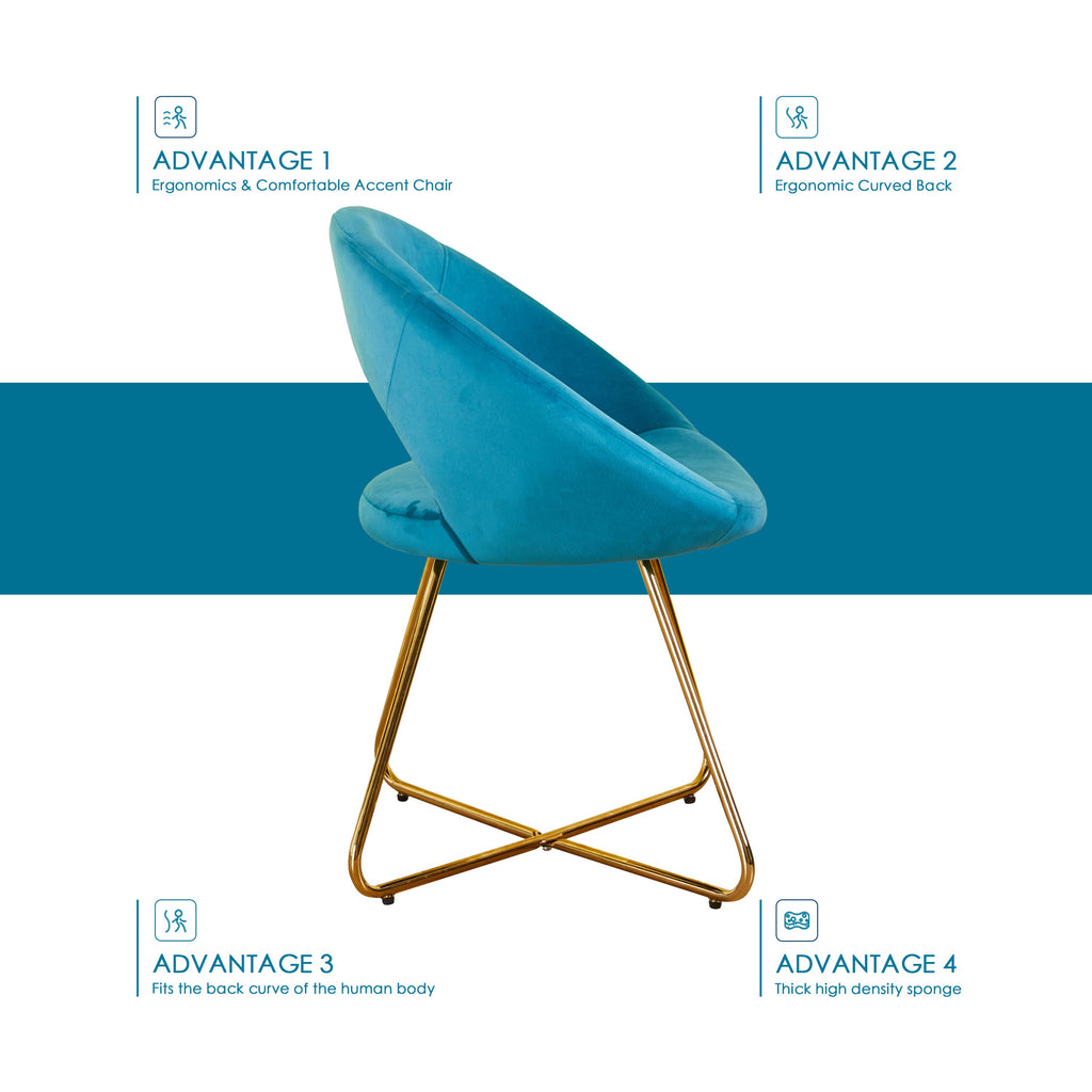Modern Accent Velvet Chairs Set of 2 Dining Chairs Single Sofa Comfy Upholstered Arm Chair Living Room Furniture Mid-Century Leisure Lounge Chairs with Golden Metal Frame Legs
