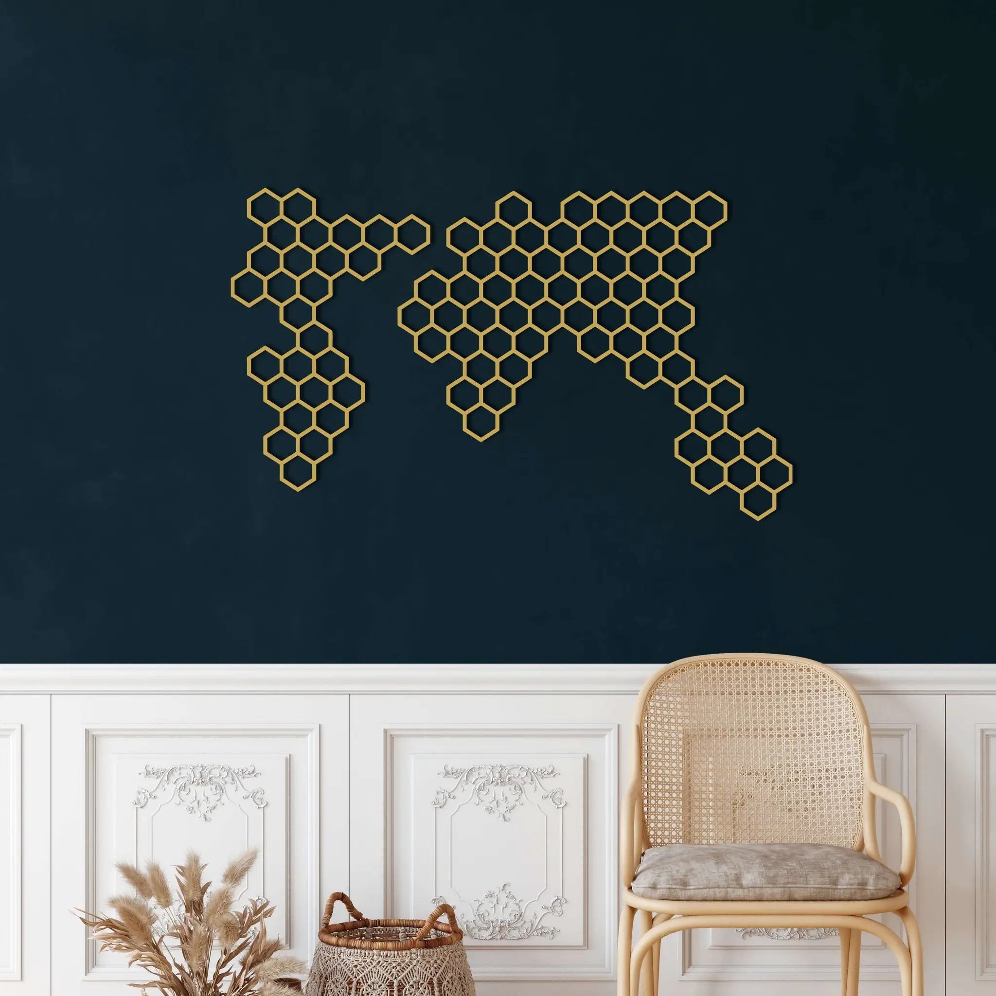 Honeycombs World Map Metal Wall Art