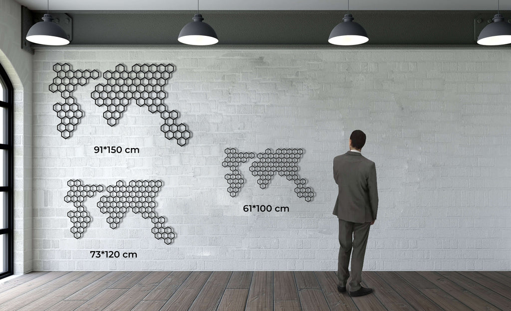 Honeycombs World Map Metal Wall Art
