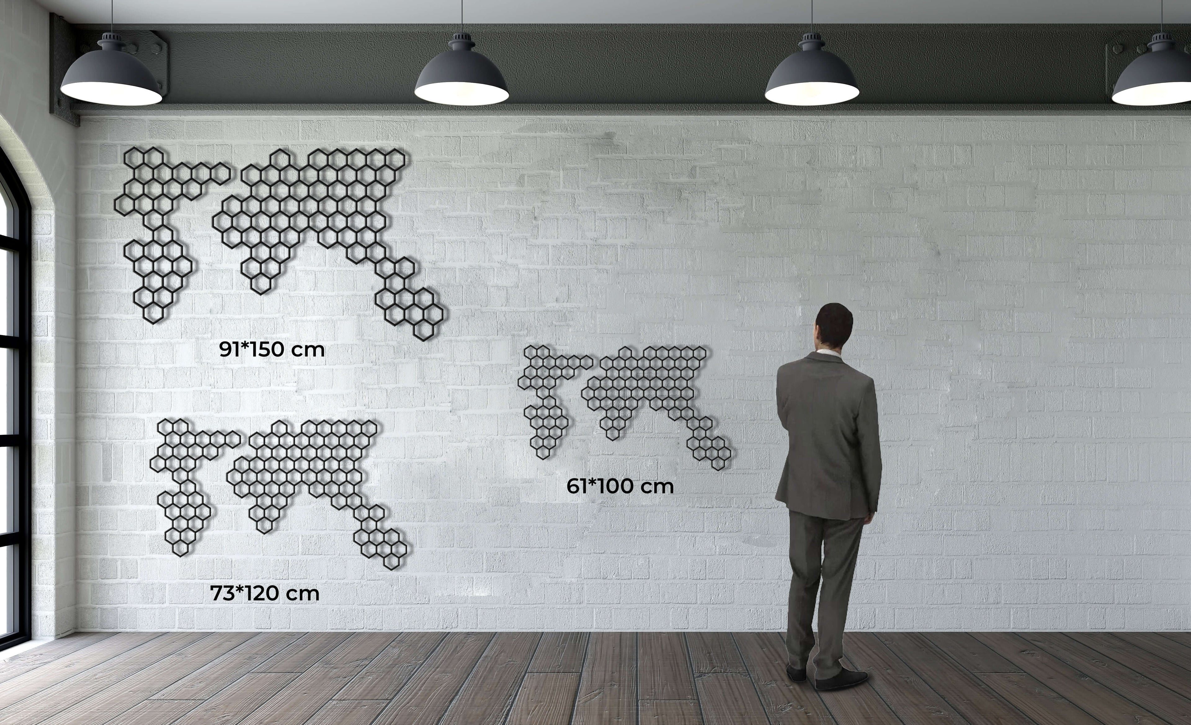 Honeycombs World Map Metal Wall Art