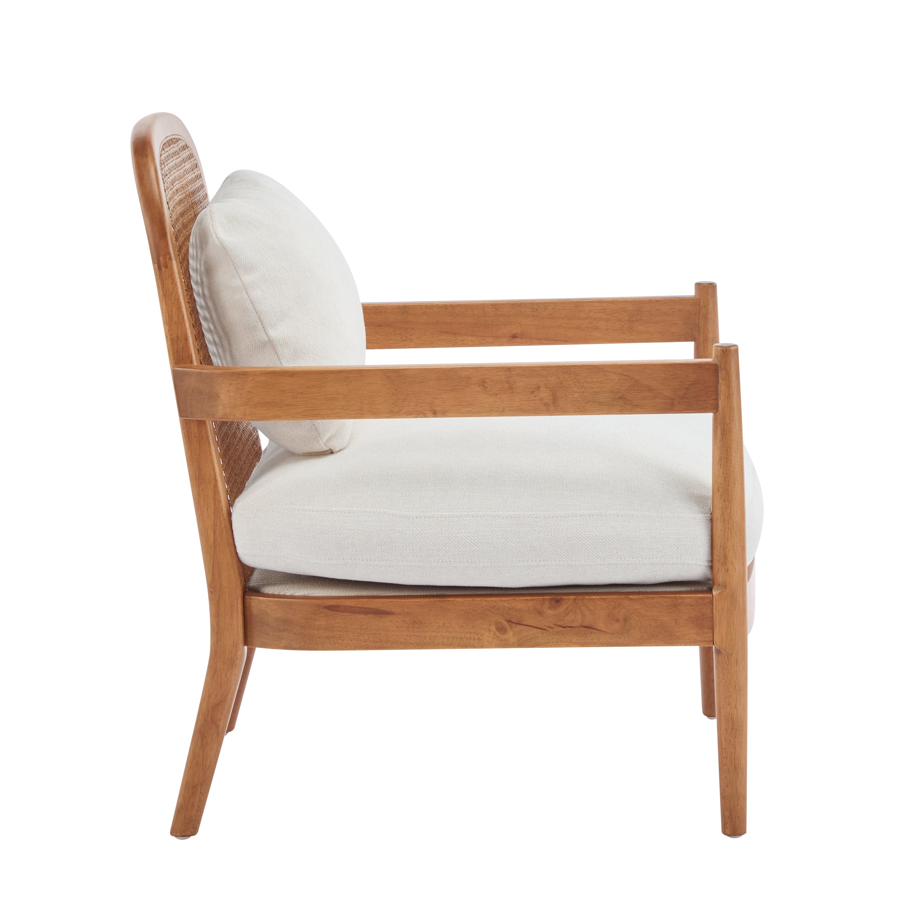 [Set of 2] 26.6' Mid-Century Modern Accent Chair with Light Brown Finish Solid Wood Frame and Rattan Backrest, Beige Cushion, Comfy Armchairs for Living Room, Bedroom, Reading Nook