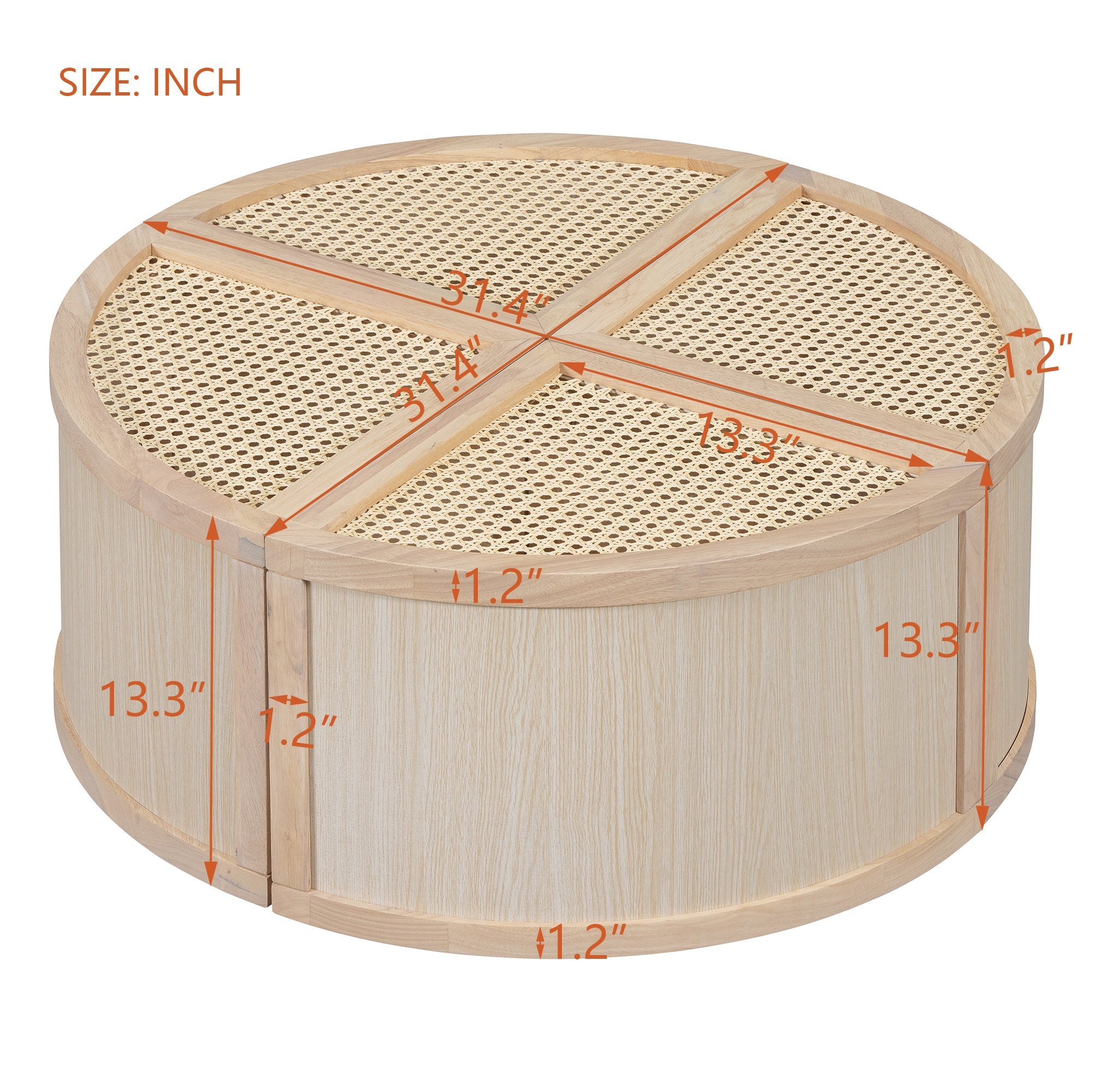 Round to Square Block Modular Coffee Table Light Natural Rattan with Storage 4 Piece