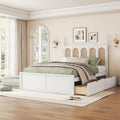 Queen Size Rattan Platform Bed With with 2 Big Drawers, T Size Trundle, White
