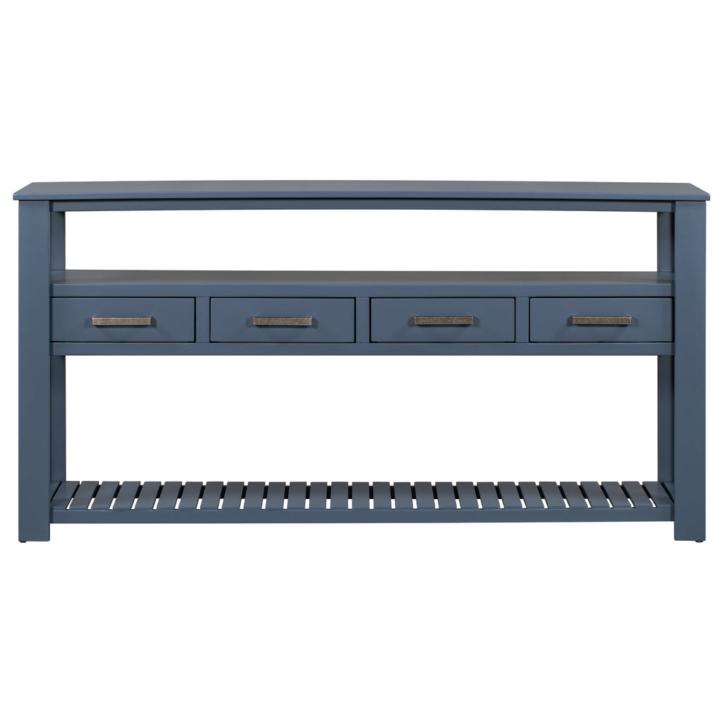 U_STYLE 62.2''Large Entryway Table with 4 Drawers,Painted Console Table with 3-Tier Open Shelves and Metal Handles,Versatile Hallway Sofa Table for Living Room, Bedroom, Foyer and Kitchen