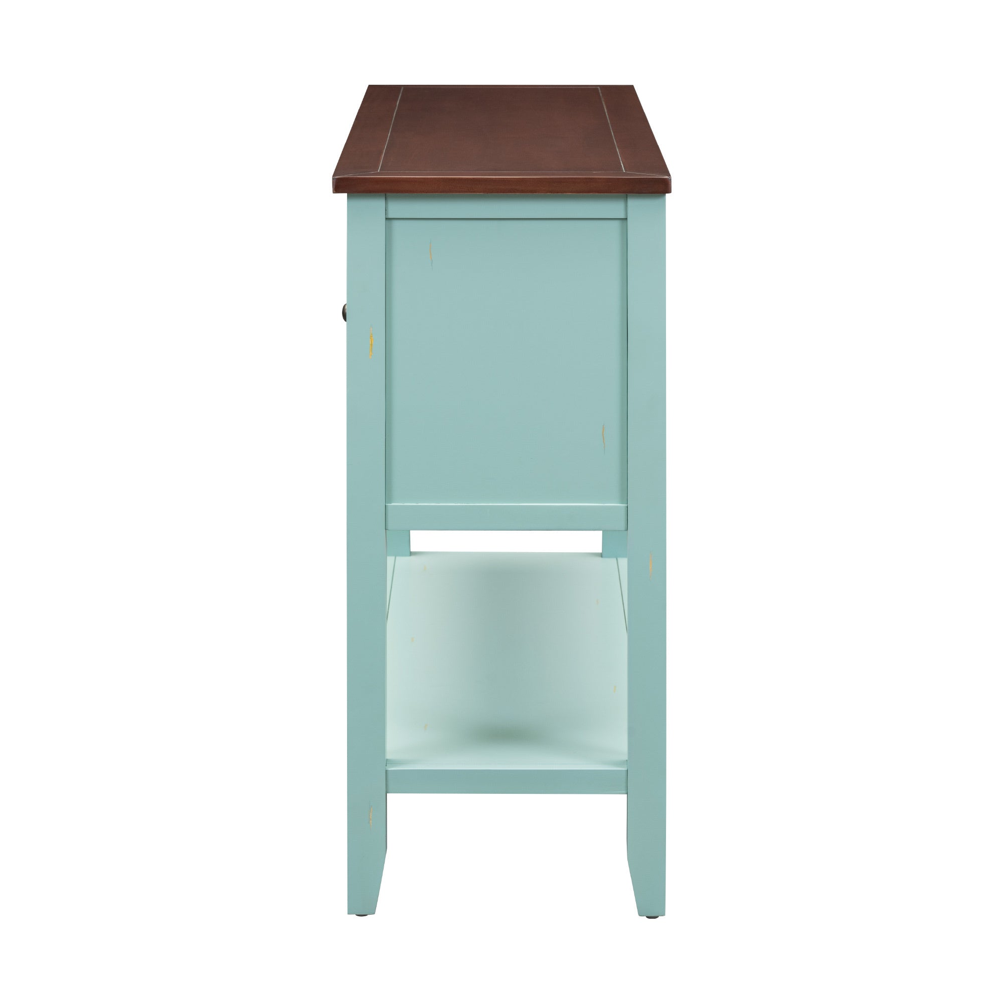TREXM Cambridge Series  Ample Storage Vintage Console Table with Four Small Drawers and Bottom Shelf for Living Rooms, Entrances and Kitchens (Retro Blue, OLD SKU: WF190263AAC)