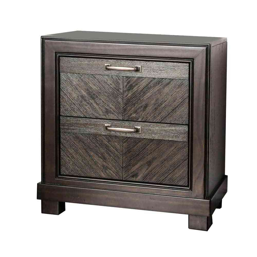 Espresso Color 1pc Nightstand V-Shape Plank Design Bedroom Furniture Bedside Table Nickel Bar Pull Solidwood 2- Storage Drawers