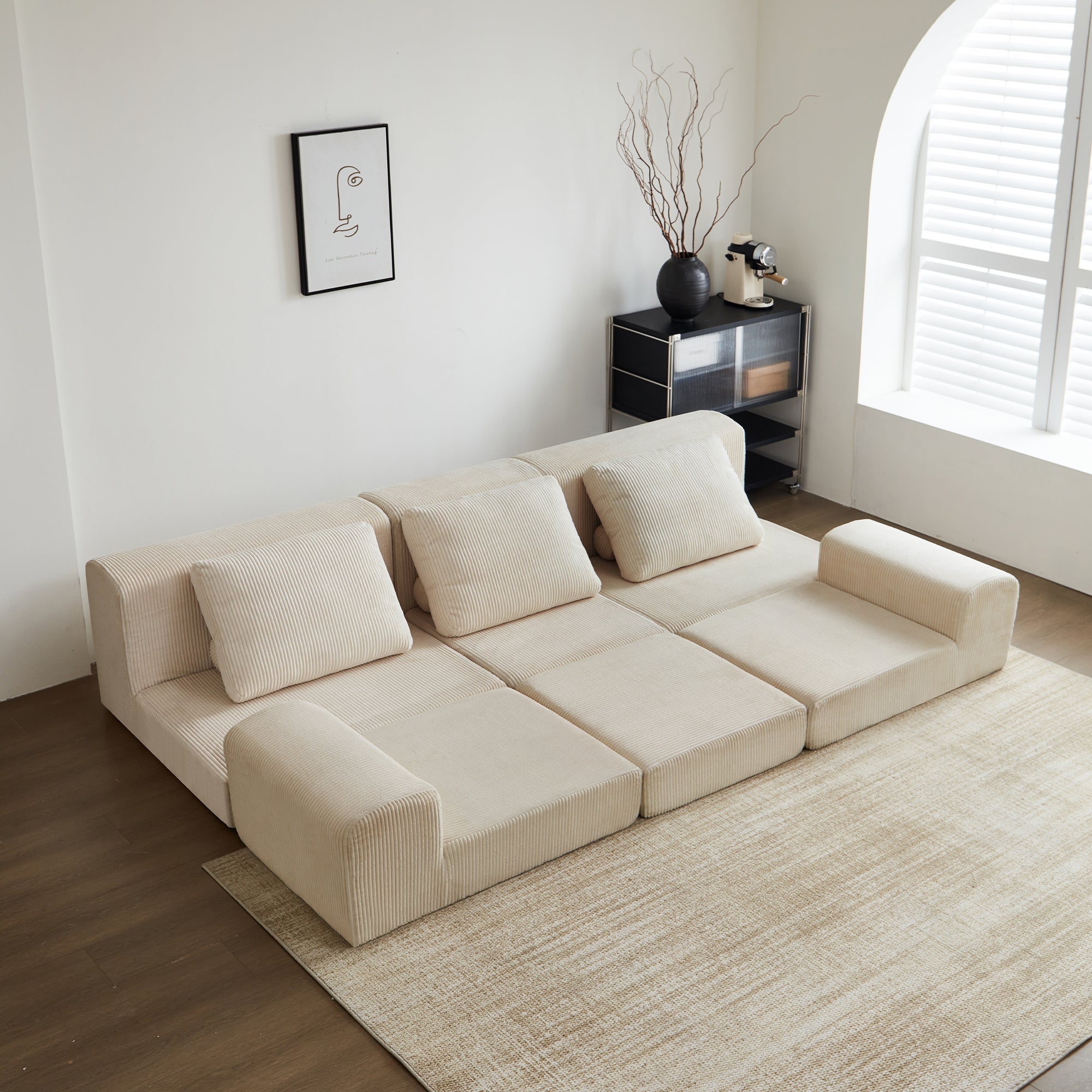 108'' Modular Sectional 3-Seater Cloud Sofa,Corduroy Convertible Sofa Bed