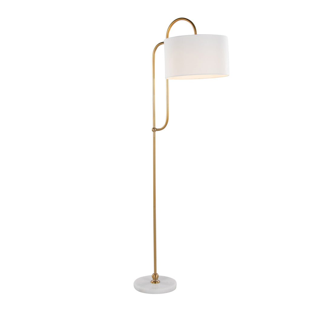 Leslie 63' Glam/Art Deco Metal Floor Lamp in White Marble and Gold Metal with White Linen Shade by LumiSource