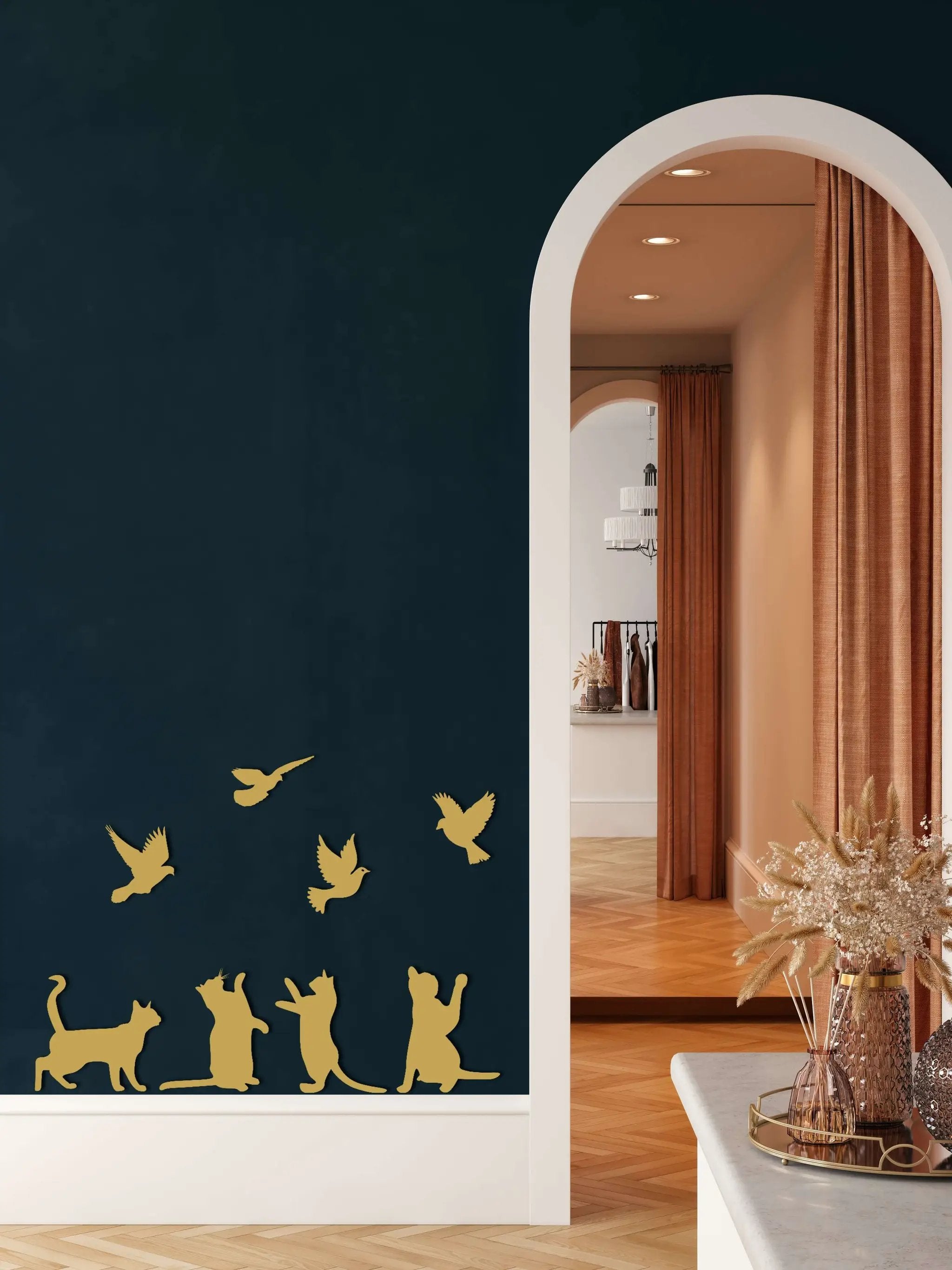 Cats and Birds Metal Wall Art