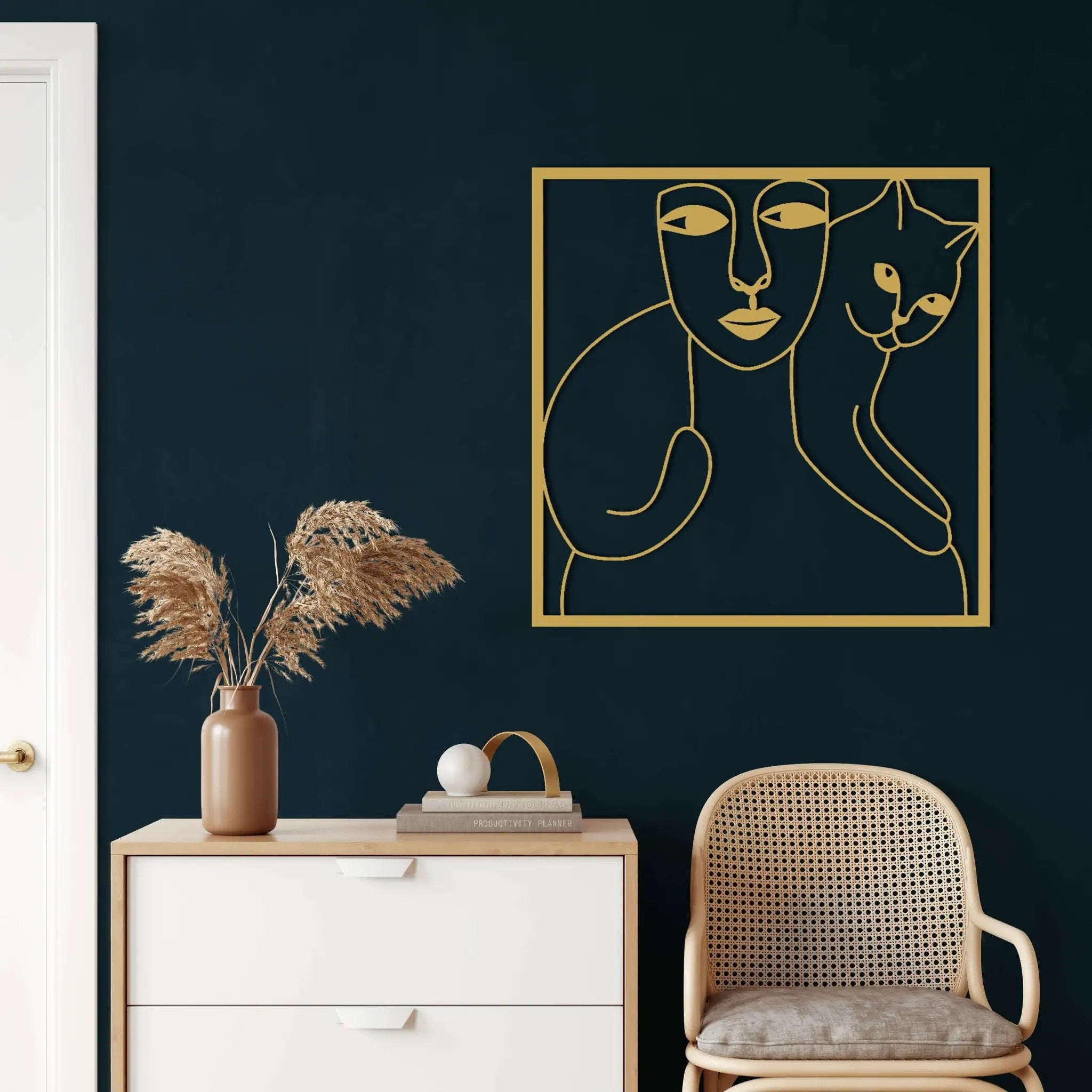 Women and Cat Metal Wall Art