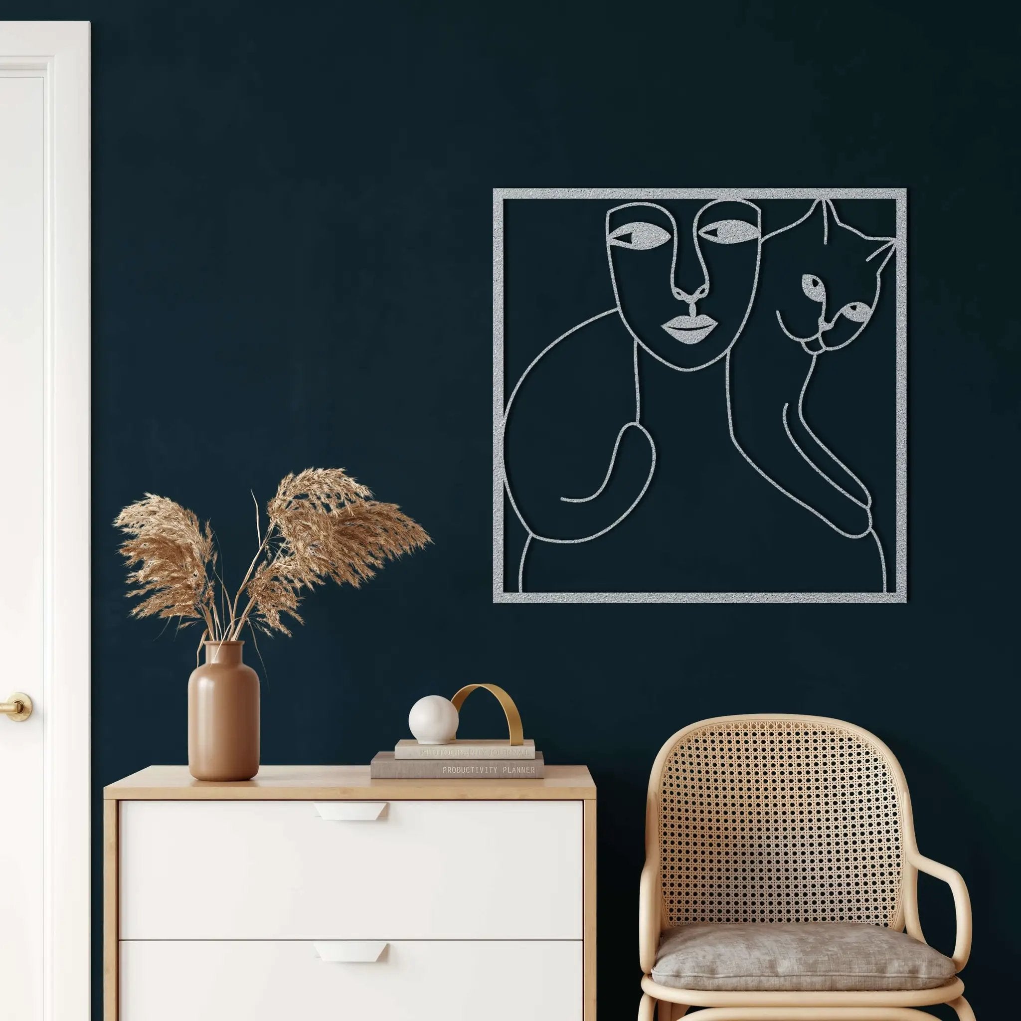 Women and Cat Metal Wall Art