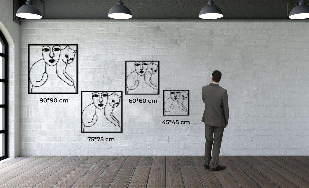 Women and Cat Metal Wall Art