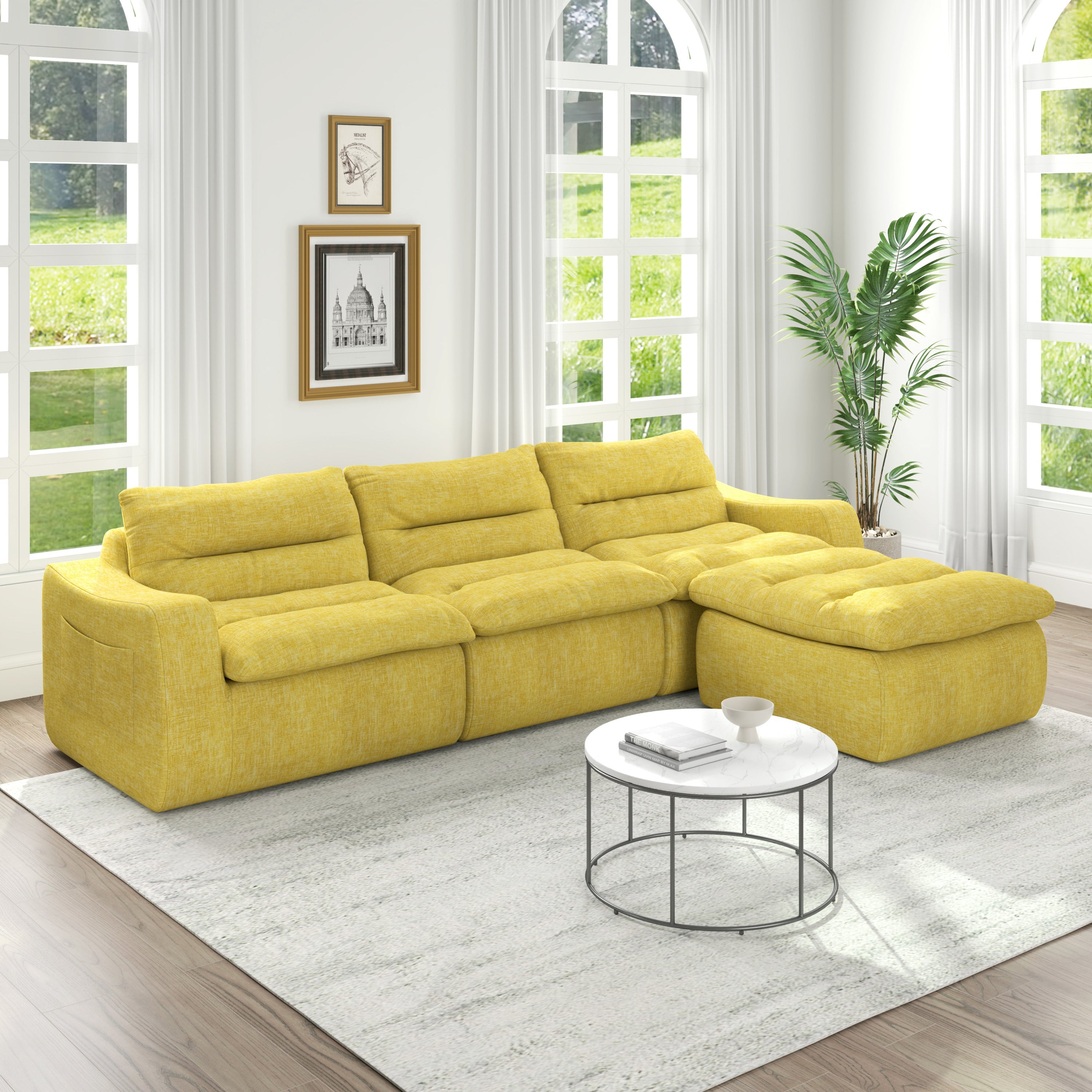 Right sofa seat, L-shaped modular combined sofa, compressed combined sofa, modern lazy style comfortable beanbag sofa-Yellow