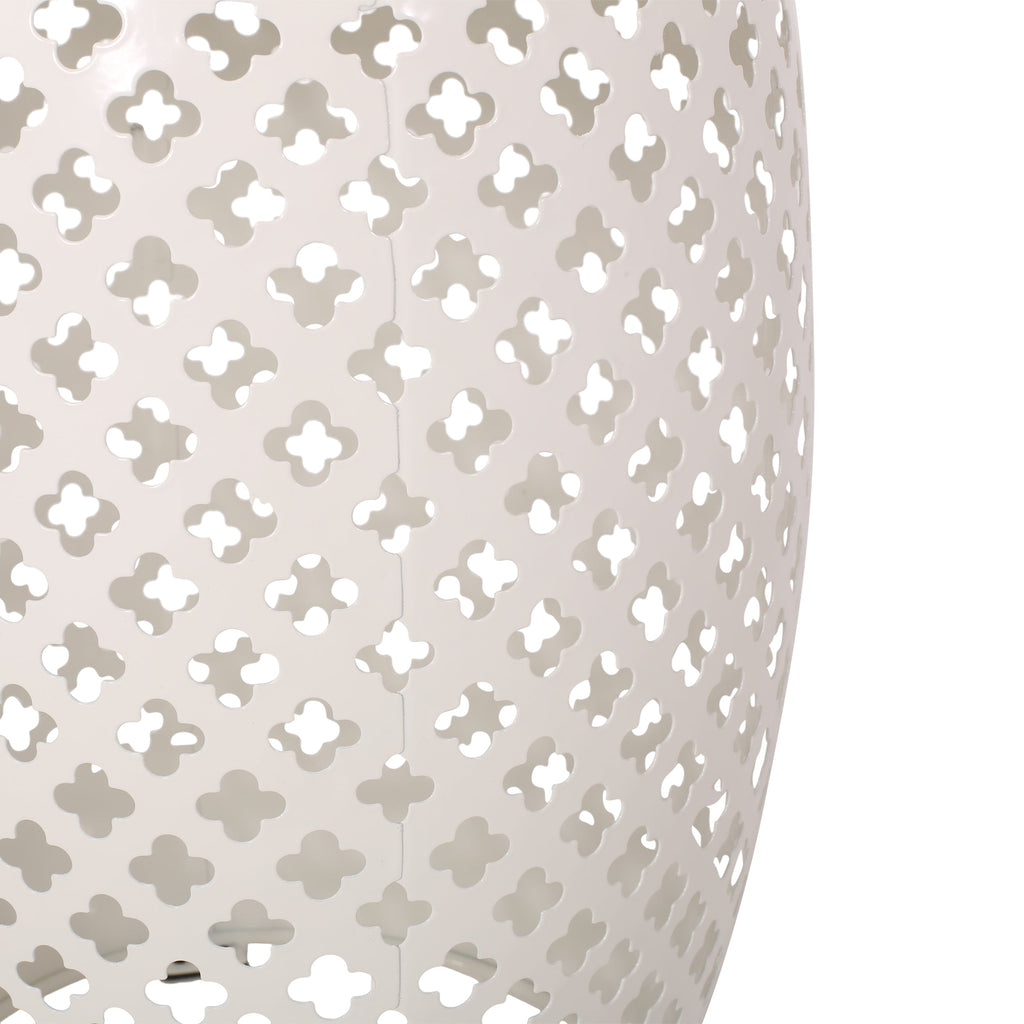 Transitional ROSWELL Side Table with Tile Mosaic Top and Lace Cut Metal Frame in White, Iron, 12.25x12.25x18 Inches