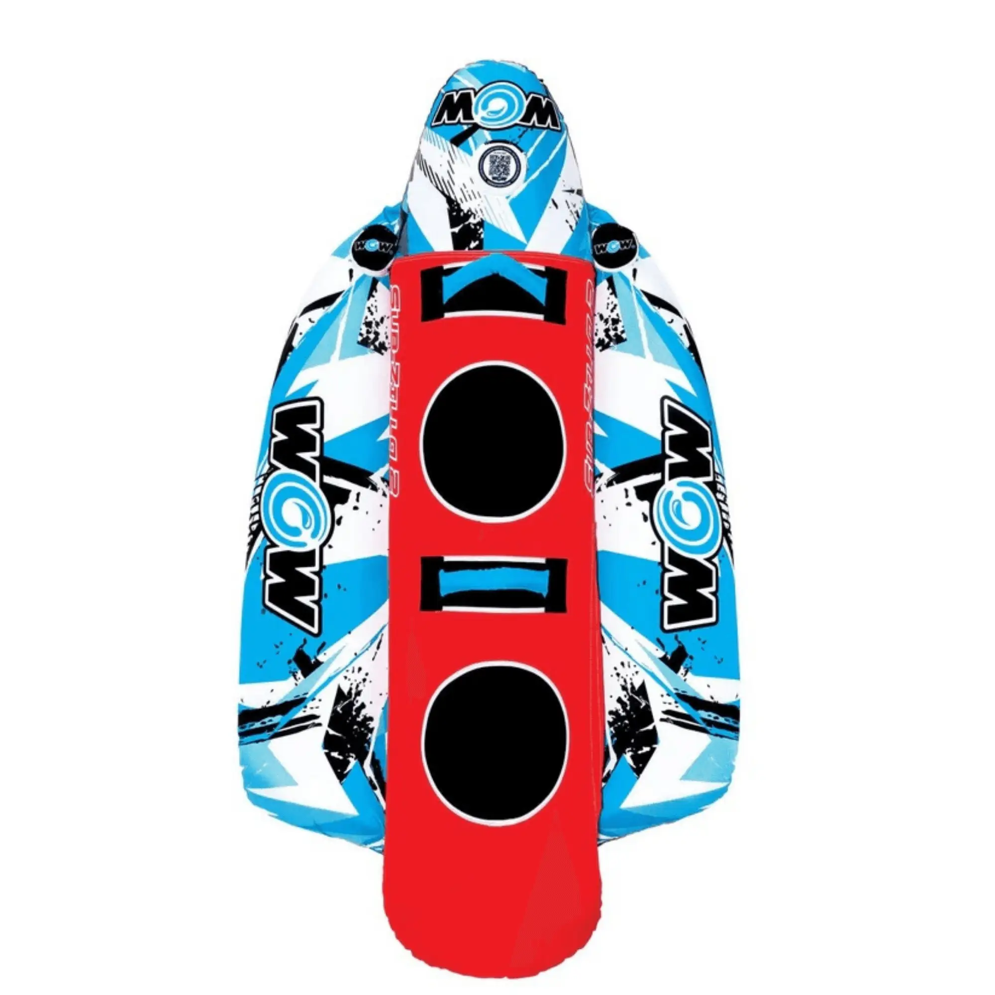 WOW Watersports Sub-Zilla towable raft with blue-and-white graphics and a red center panel.