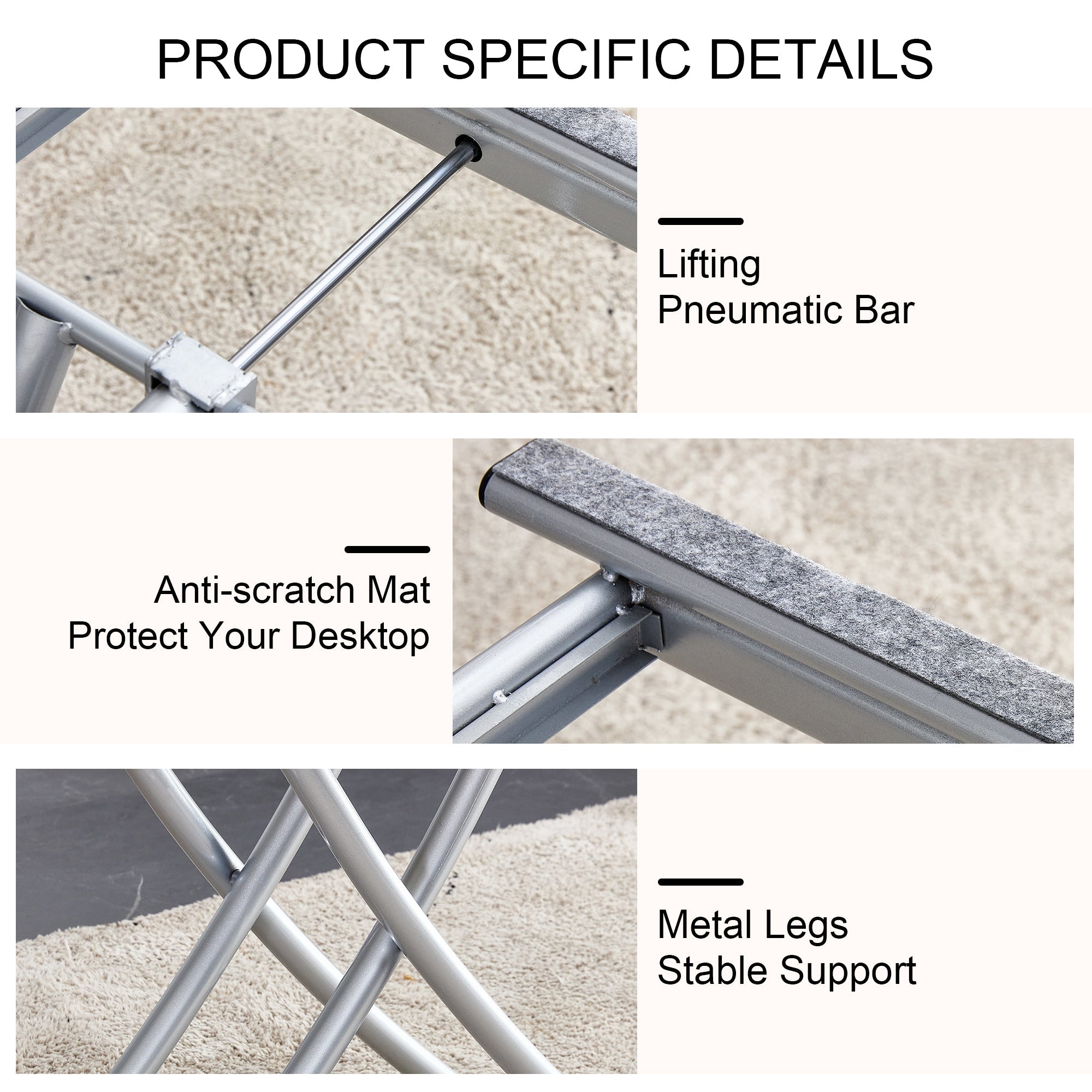Modern minimalist multifunctional lift table with 0.8 inch MDF desktop and silver metal legs, can be used as a dressing table, coffee table, dining table, and office table