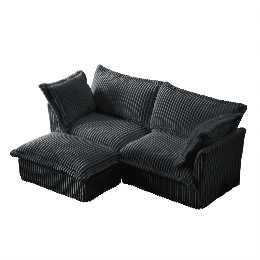 Slipcovered Sectional 2 Seater Sofa Couch with Convertible Ottoman, Wide and Deep Seat L Shaped Sofa with Detachable Cover and Soft Multiple Big Pillows,Gray Corduroy Fabric