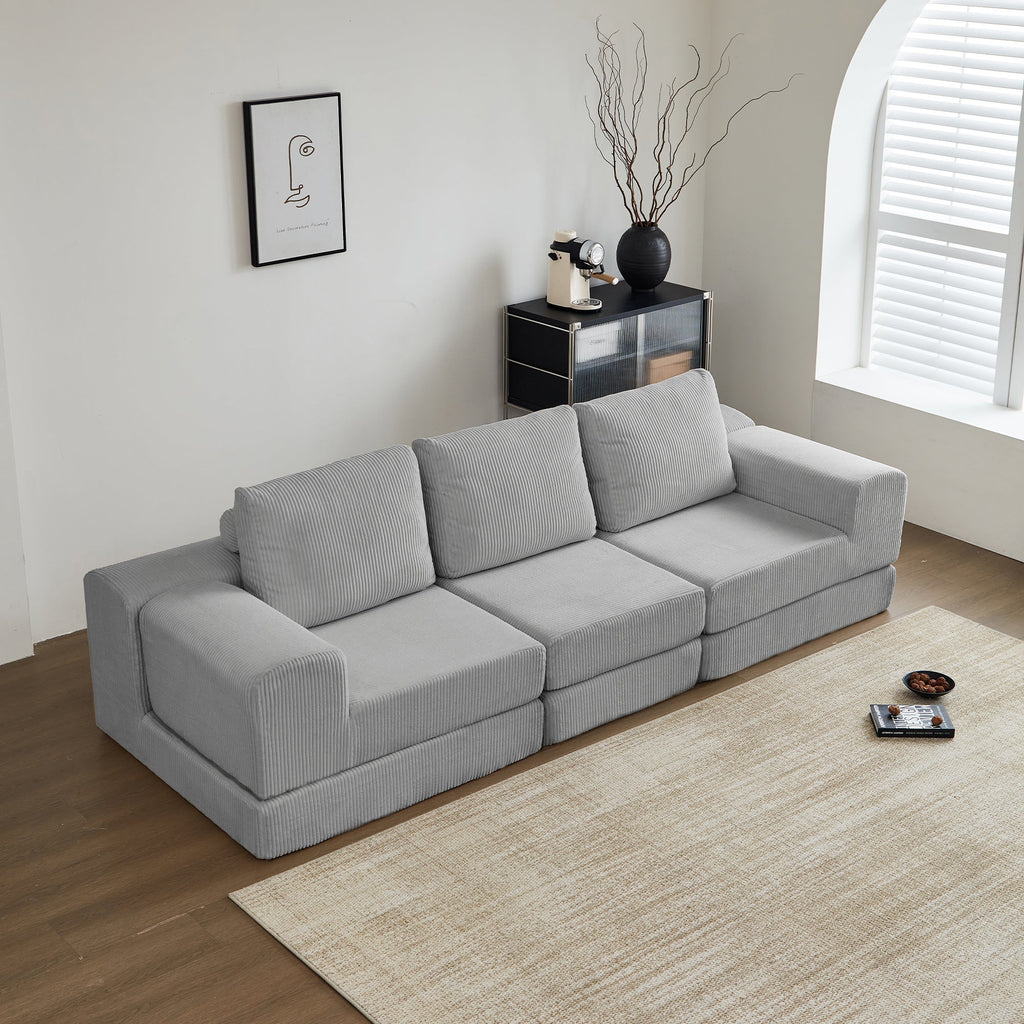 108'' Modular Sectional 3-Seater Cloud Sofa,Corduroy Convertible Sofa Bed