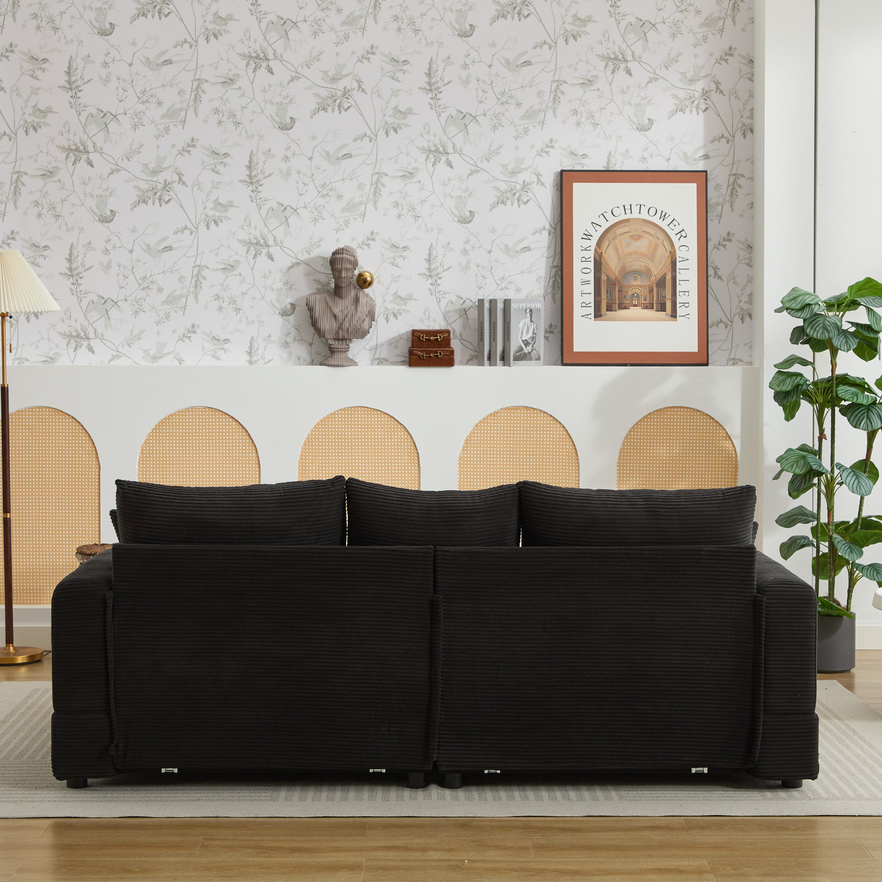 Modern Sectional Couch , 2 Pieces Corduroy Couch Cushion Covers , Soft Stretch Sofa Slipcovers with 2pcs Pillows