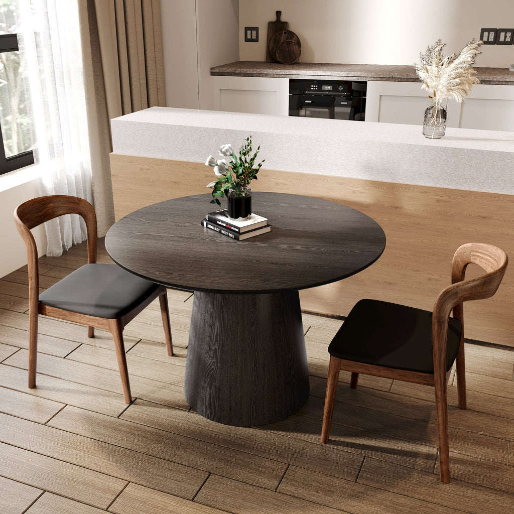 39' Round Black Solid Wood Small Dining Table with Solid Wood Tabletop For 2-4 People