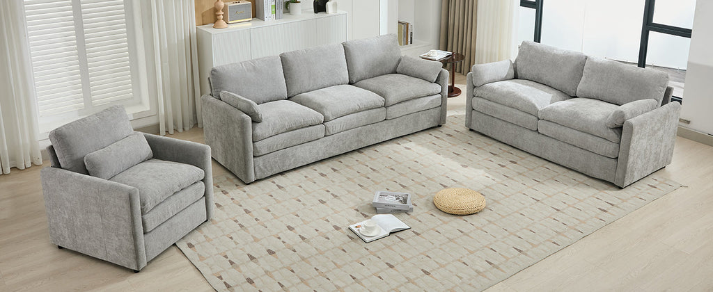 Cozy Upholstered Sofa Set Oversized Comfy Cloud Sofa Double Cushion Sofa Group Plush Cushion Sofa Couch for Living Room, Light Grey