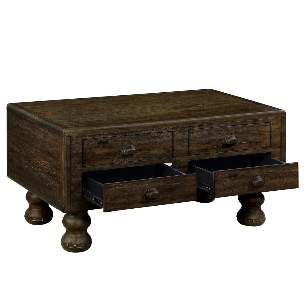 Rectangle Living Room Coffee Table Set,  3-Piece Solid Wood Living Room Table Set, 1 Coffee Table and 2 End Table, Wood Center Table Tea Table Set with Rivet Decoration Legs.Espresso