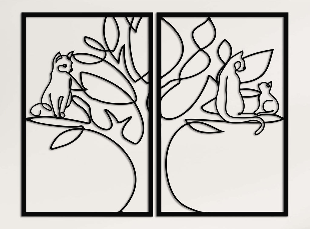 Cat Family Panel Metal Wall Art