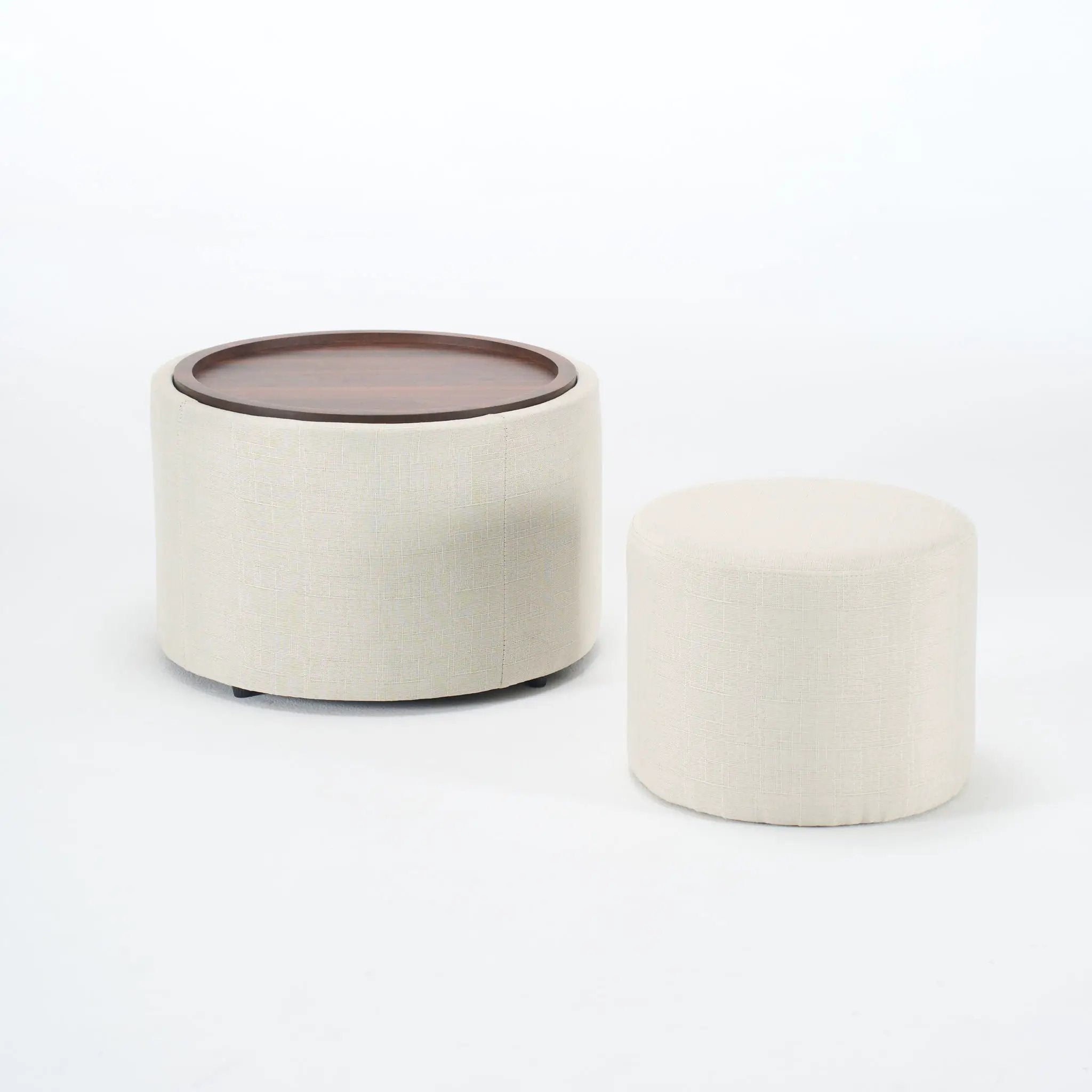Nesting Ottomans, Round Coffee Table & Bench With Tray (Set of 2)