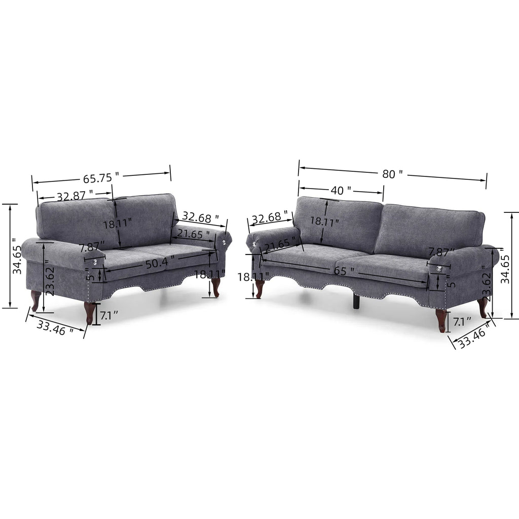 2 Piece Sectional Sofa Set with Movable Pillows, 5 Seat Convertible  Couch Sets,  Upholstered Sofa for Living Room Office, Bedroom & Apartment,  Gray