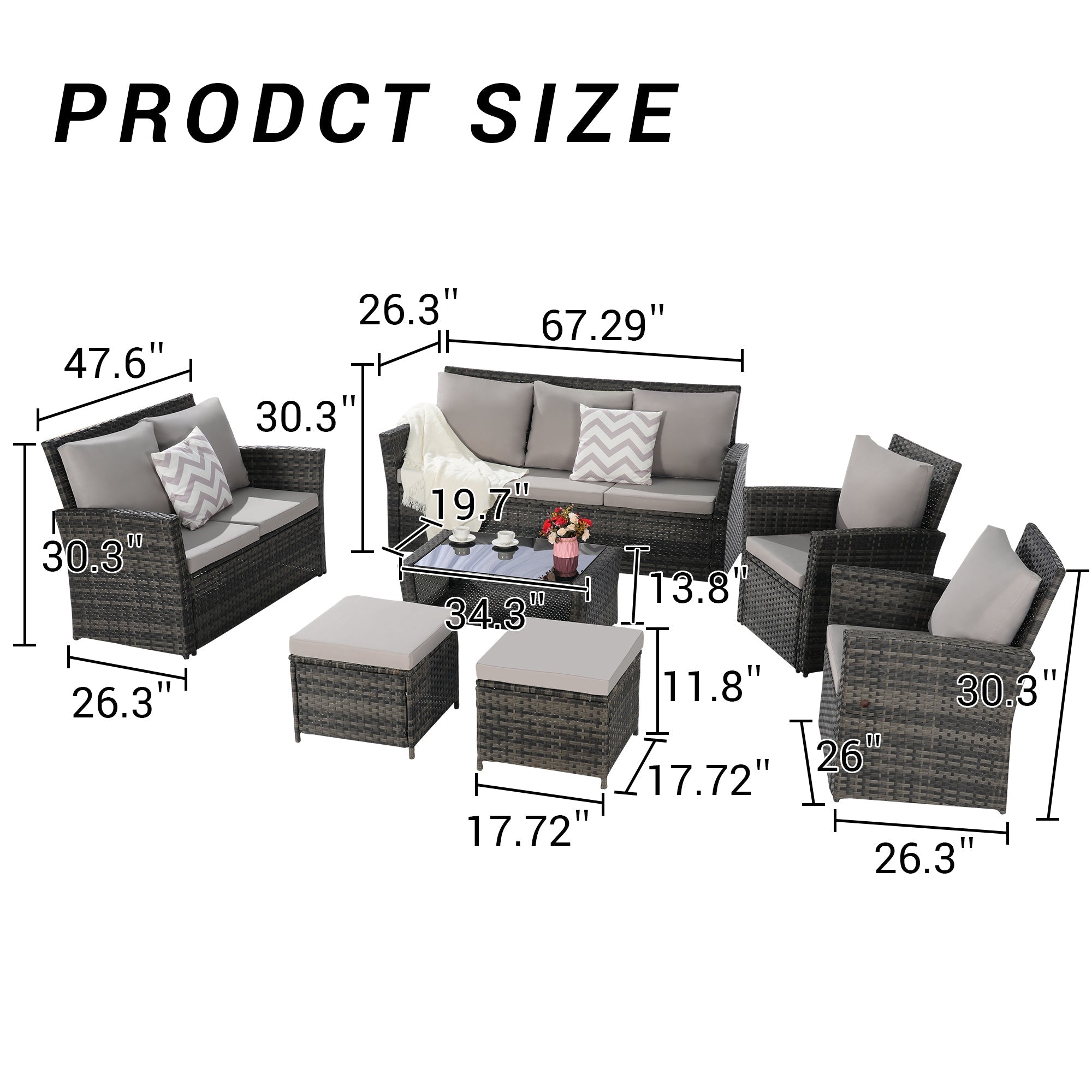 7 PCS PE/RATTAN OUTDOOR FURNITURE SET PATIO FURNITURE SET 9 SEATER