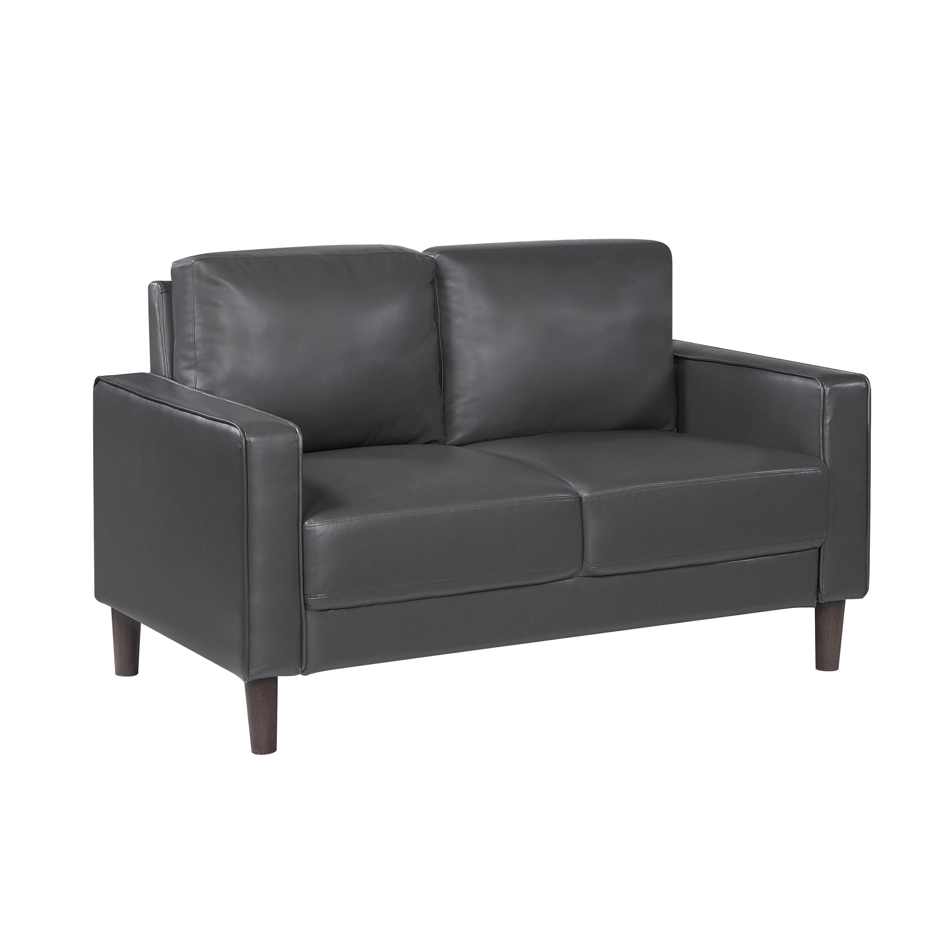 Modern Living Room Furniture 3pc Set Sofa Loveseat Chair Dark Gray Faux Leather Upholstered Cushion Back Seat Solid Wood