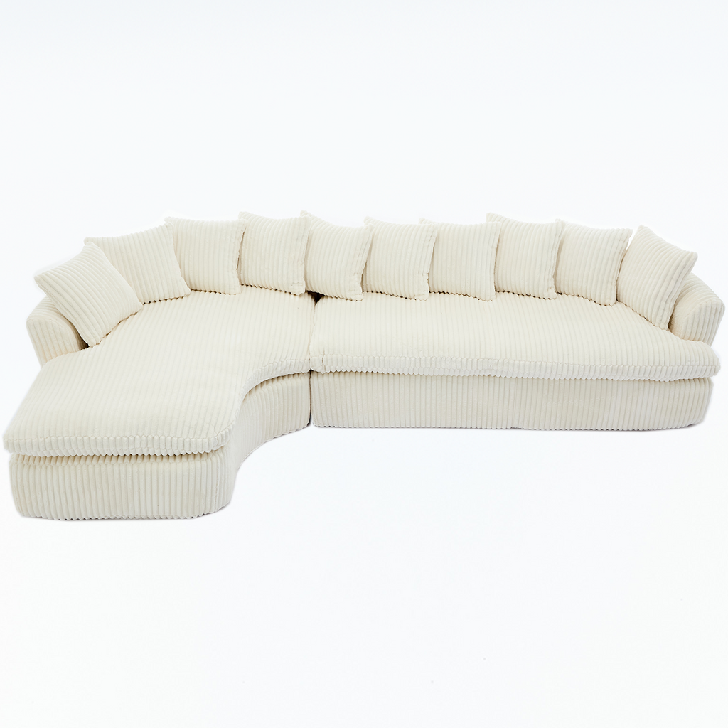 127''  Large Sectional Sofa ,Elegant Curved Design ,High-Resilience Foam ,Ten Back Cushions,L-Shape Left Sofa,No Assembly  Required , (Beige-Soft Corduroy Fabric)
