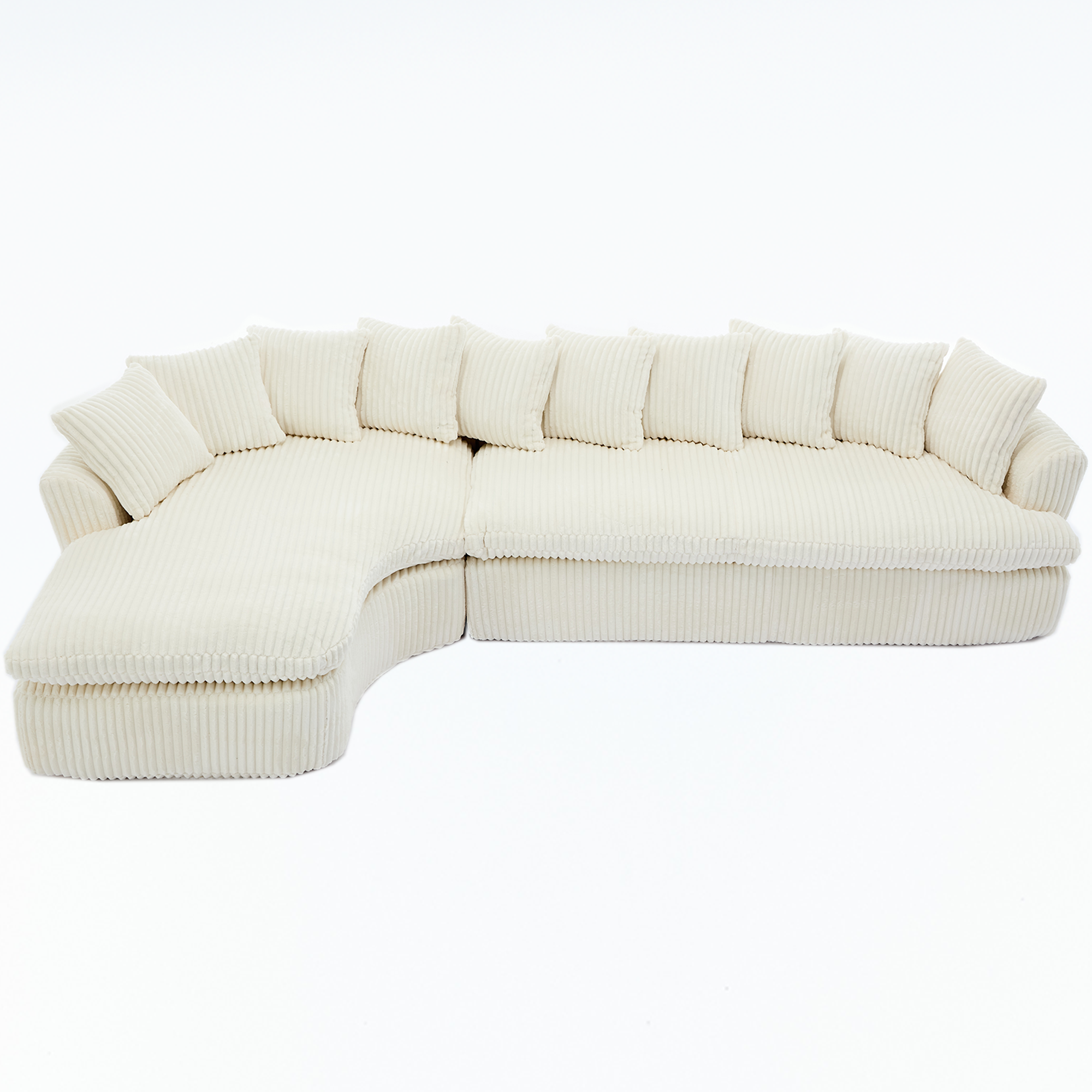 127''  Large Sectional Sofa ,Elegant Curved Design ,High-Resilience Foam ,Ten Back Cushions,L-Shape Left Sofa,No Assembly  Required , (Beige-Soft Corduroy Fabric)